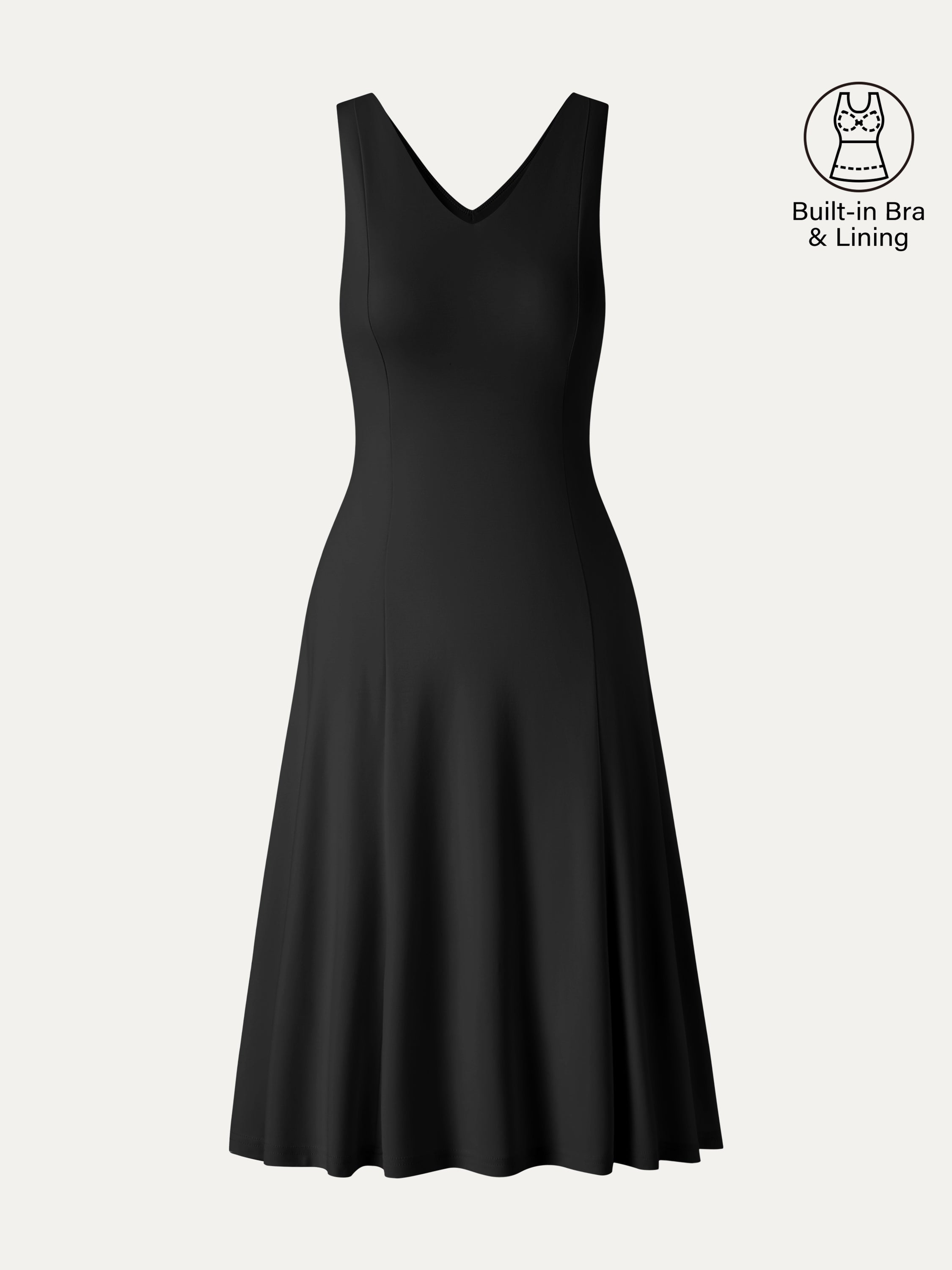 OGLmove Stretch Ponte V-Neck A-Line Midi Bra Dress