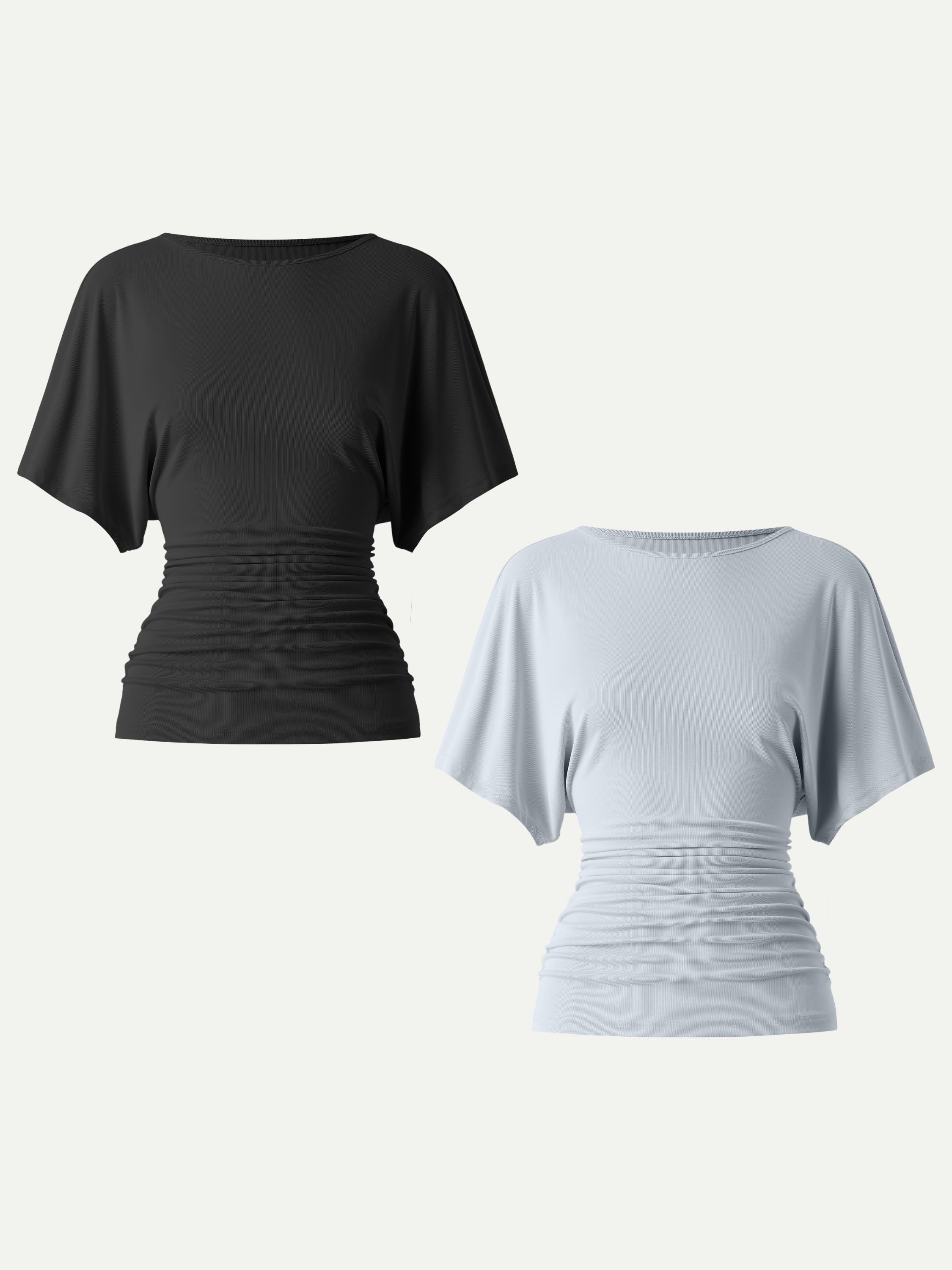 OGLmove Boatneck Batwing Sleeve Side Ruched Top