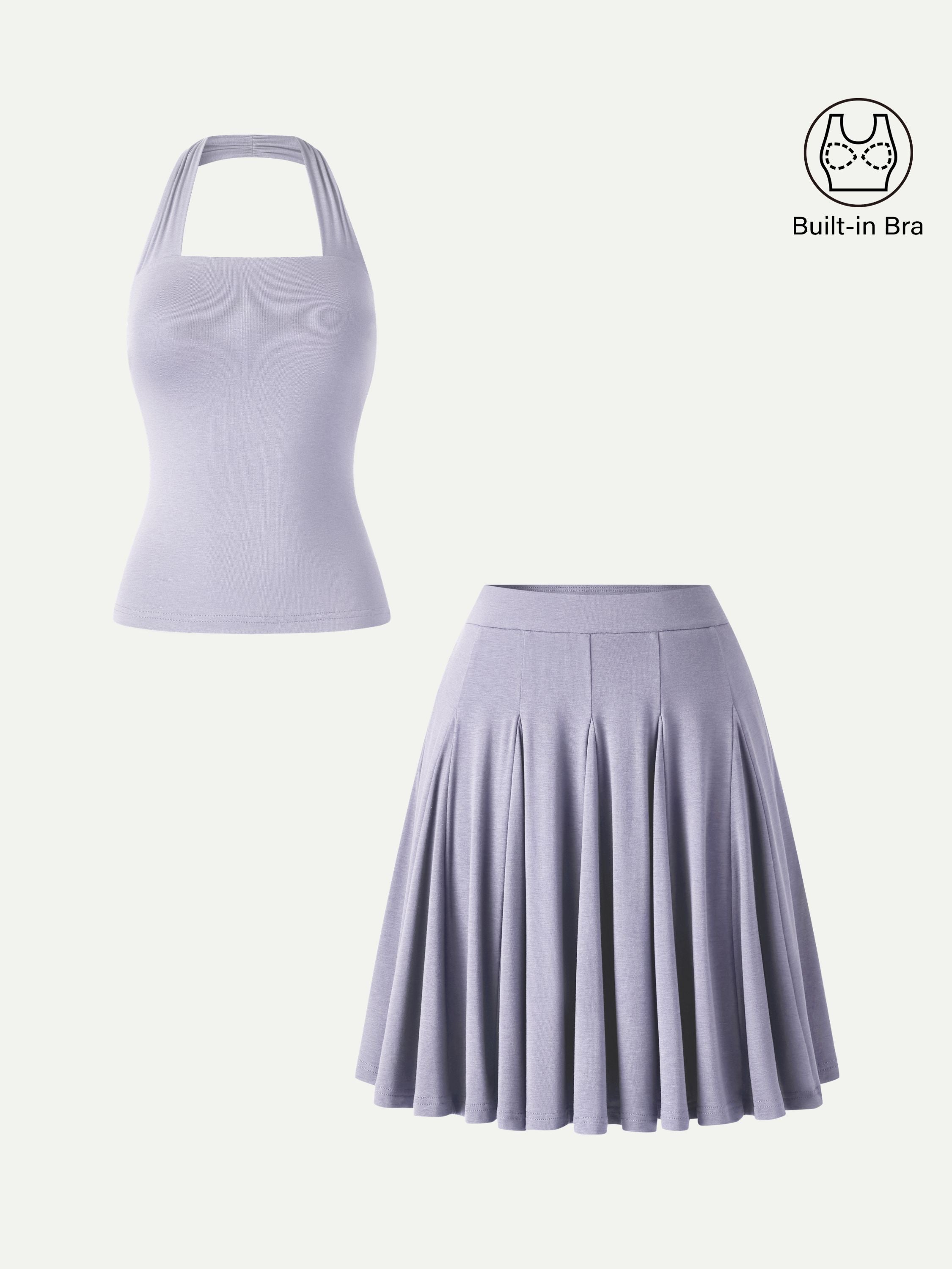 OGLmove Halter Going-Out Bra Top & Knee-Length Flare Skirt Set