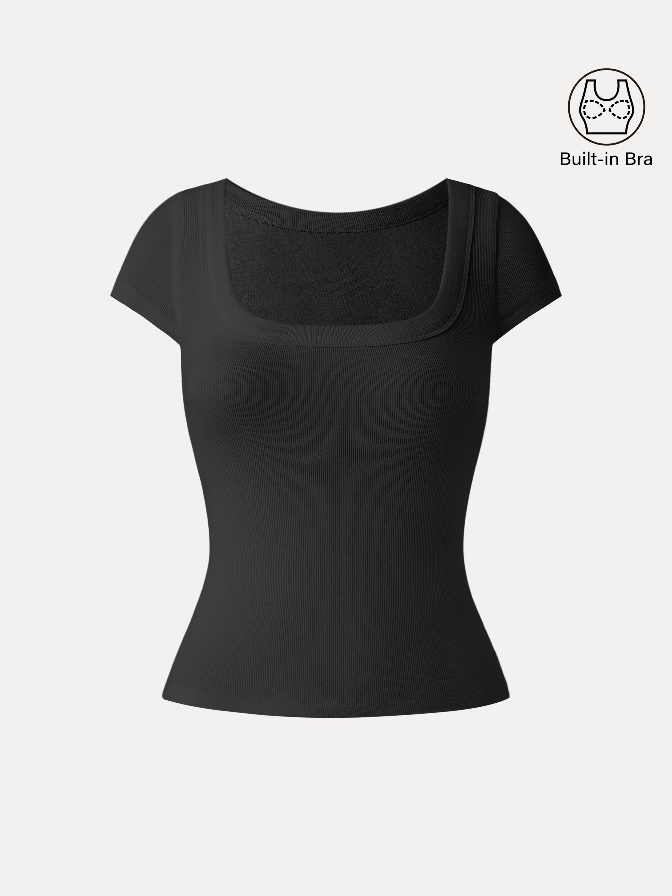 OGLmove Women's Square Neck Cap Sleeve Bra Top