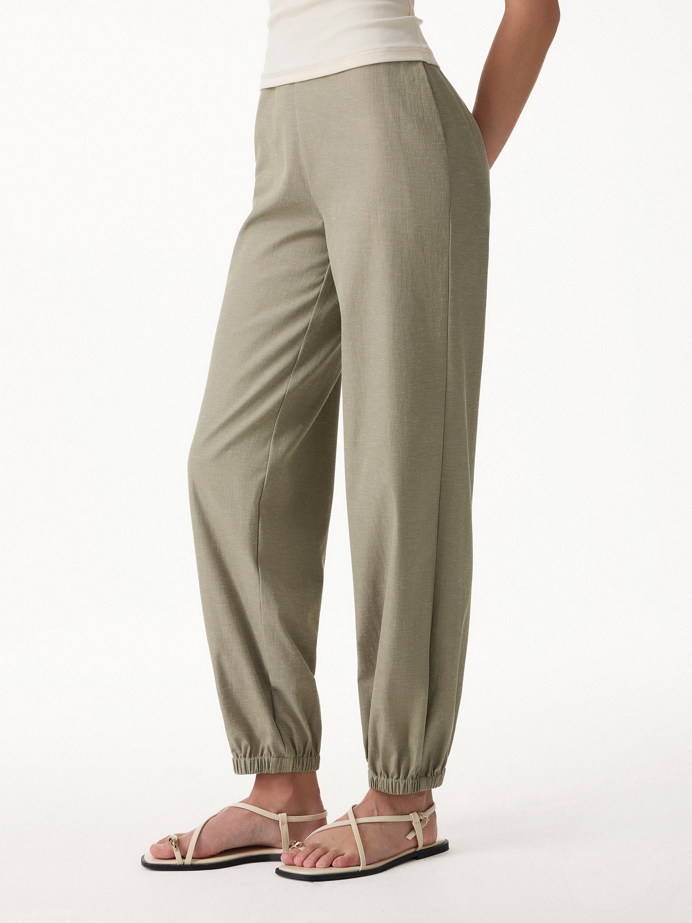 OGLmove Linen-Like High-Rise Balloon Jogger Pants with Pockets