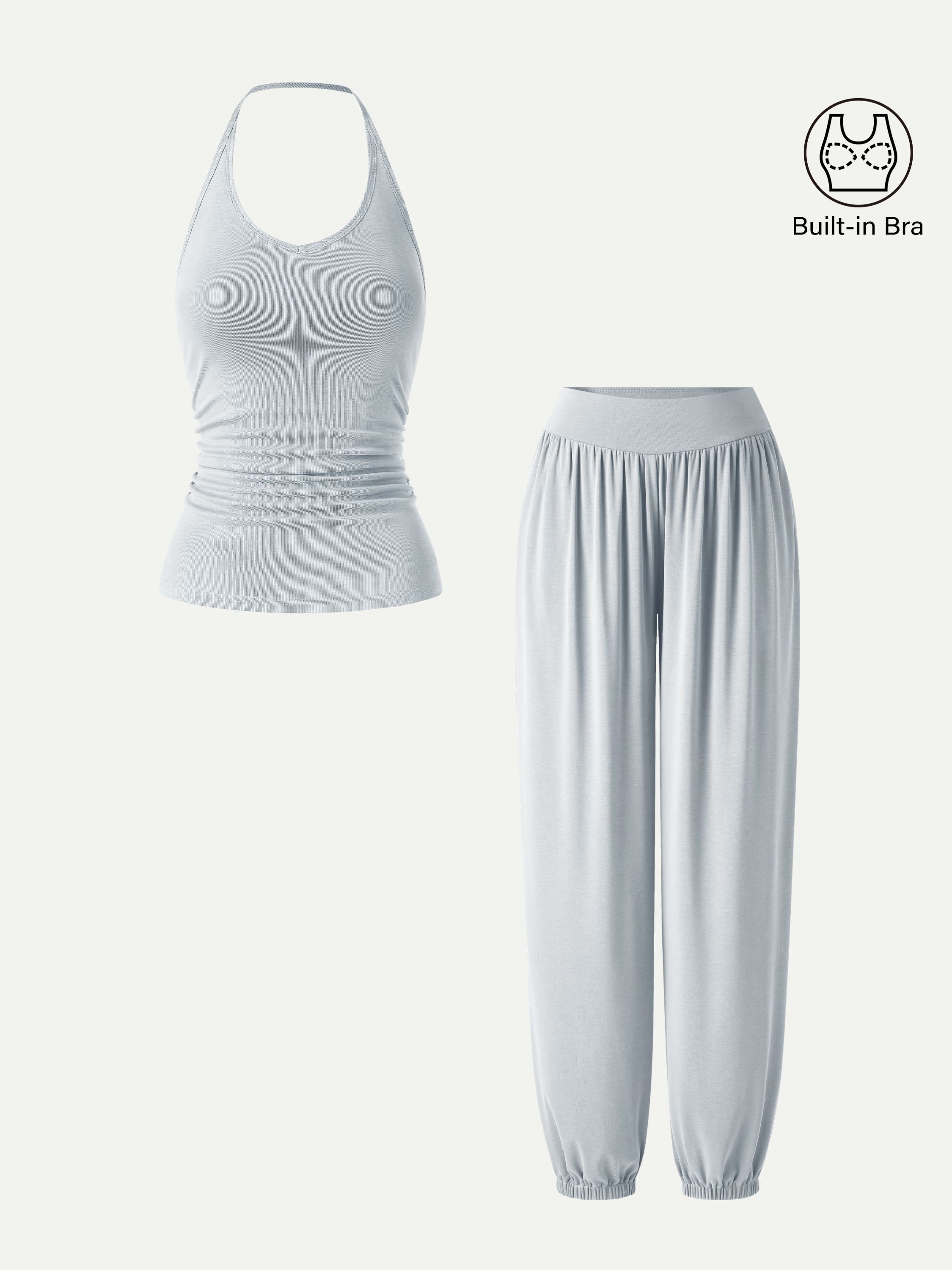 OGLmove 2-Piece Open Back Bra Top & Balloon Pants with Pockets