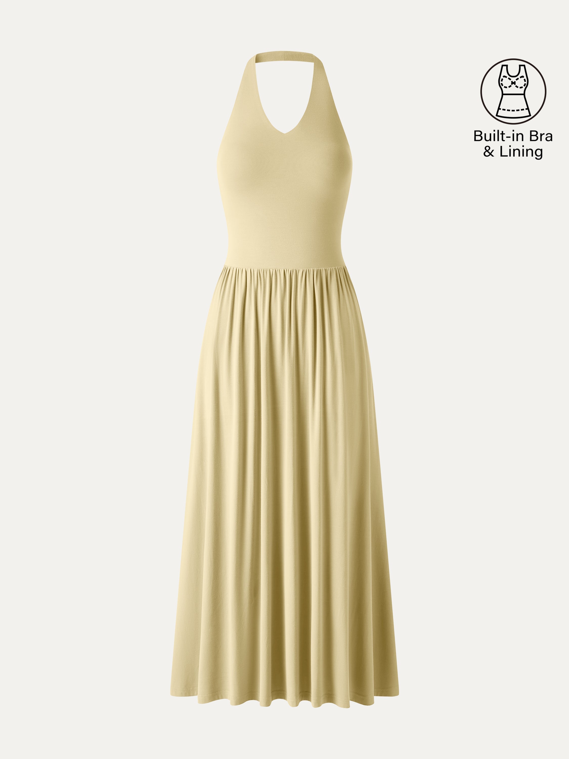 OGLmove SkinKiss Halter Ruched Midi Bra Dress with Pockets