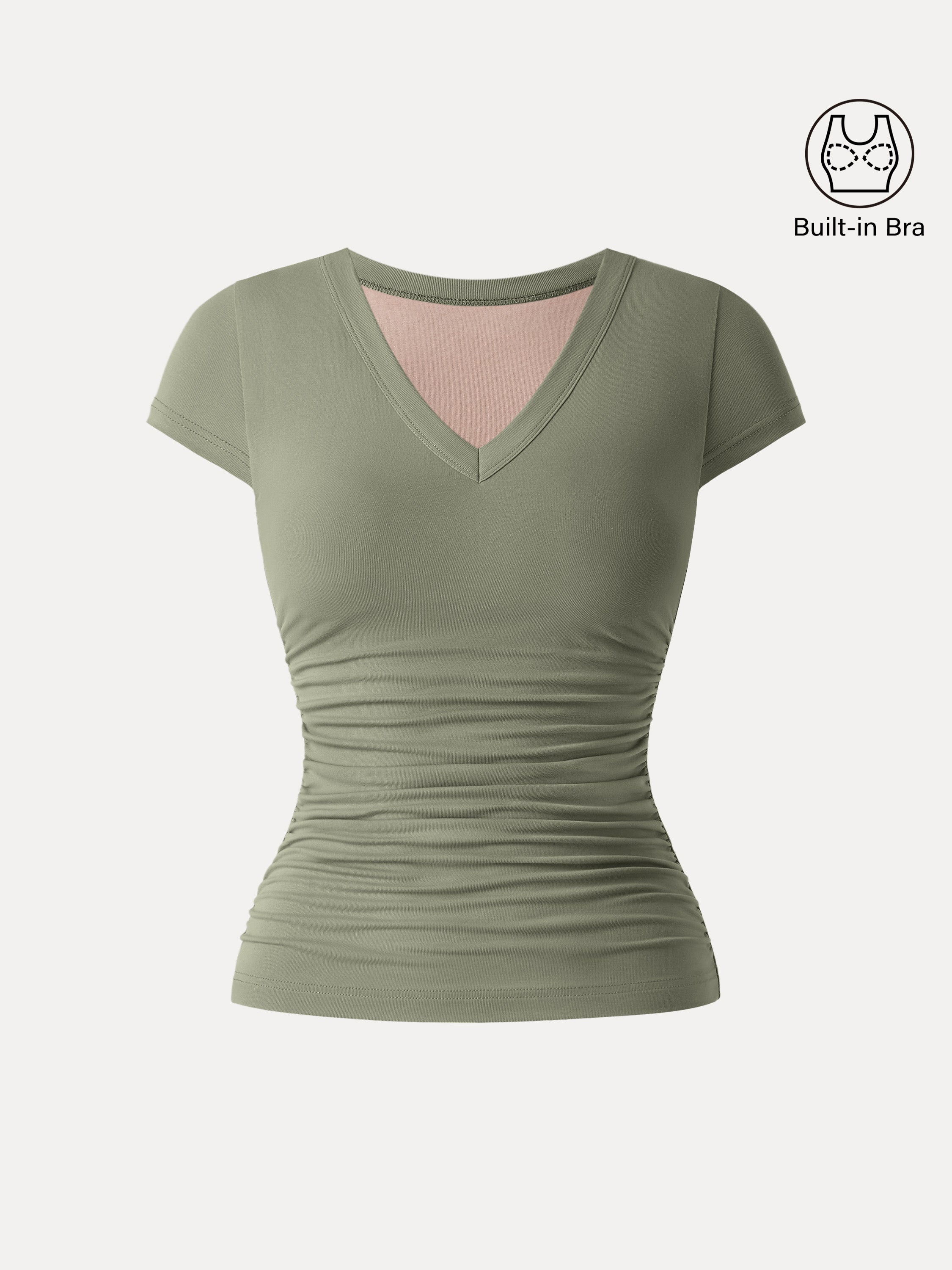 OGLmove Women's V-Neck Side Ruched Cap Sleeve Bra Tee