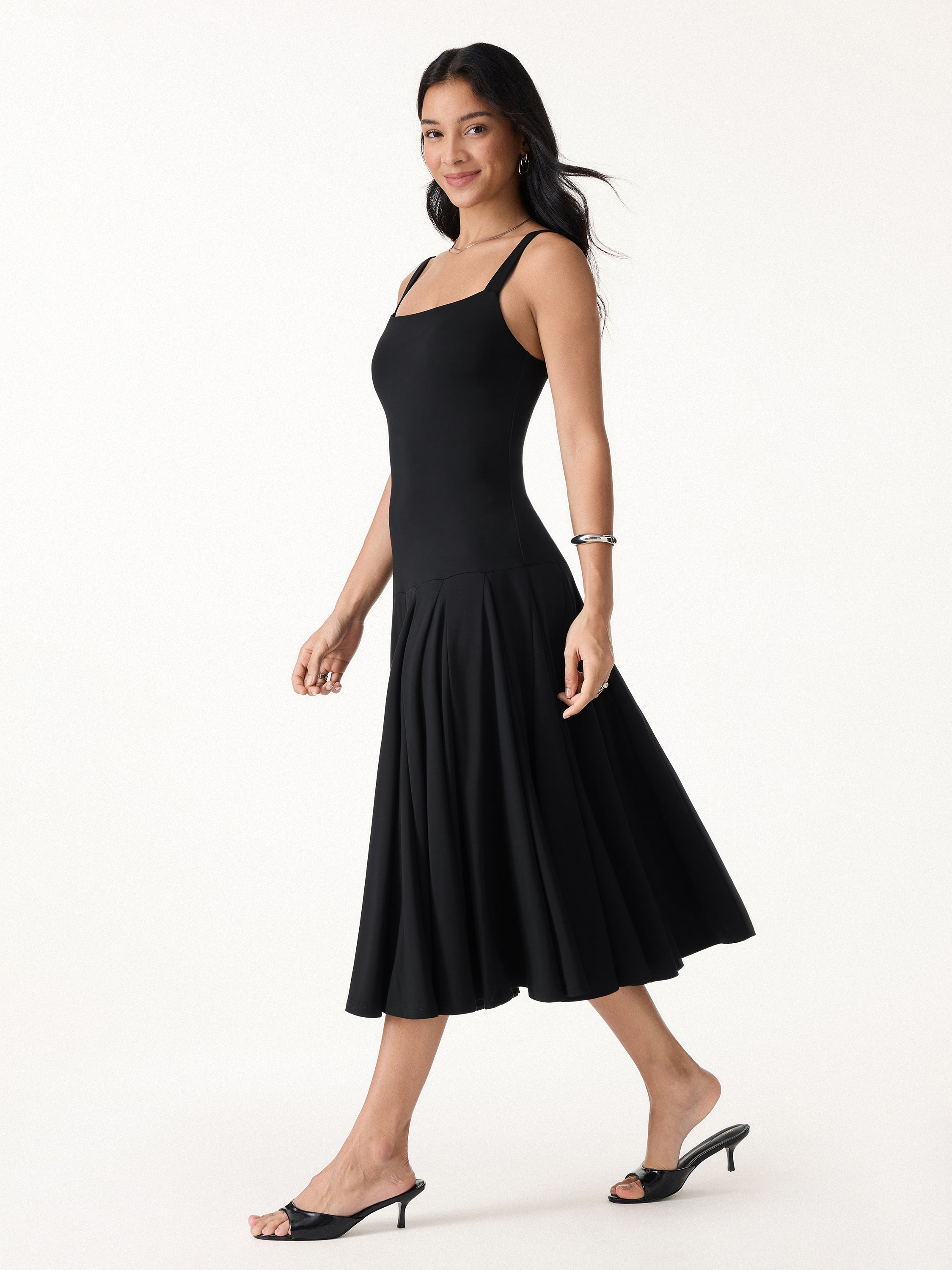OGLmove Women's Square Neck Sleeveless Midi Bra Dress