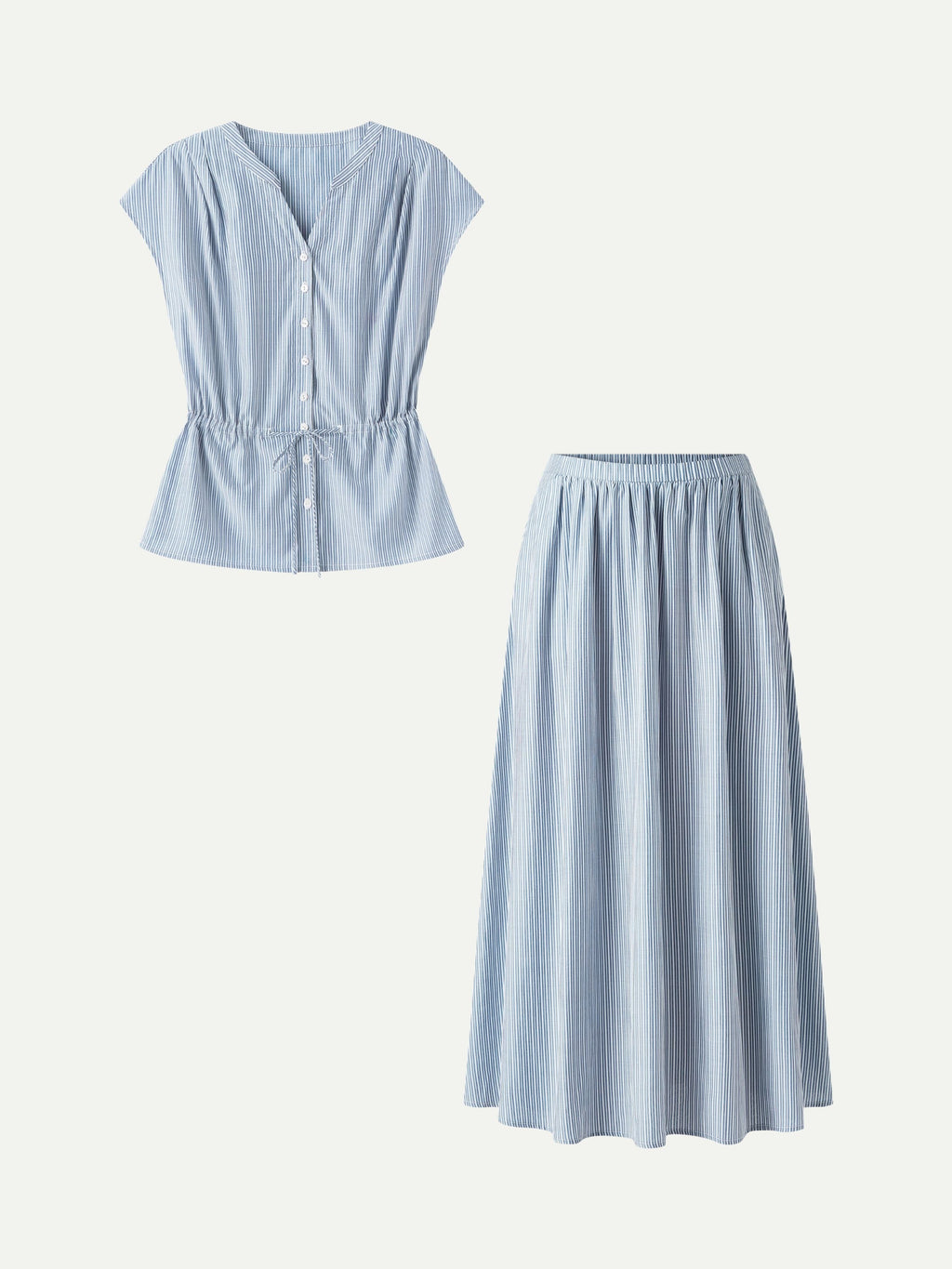 OGLmove Women's 2-Piece Set Drawstring Waist Poplin Shirt & High Rise Midi Skirt with Pockets