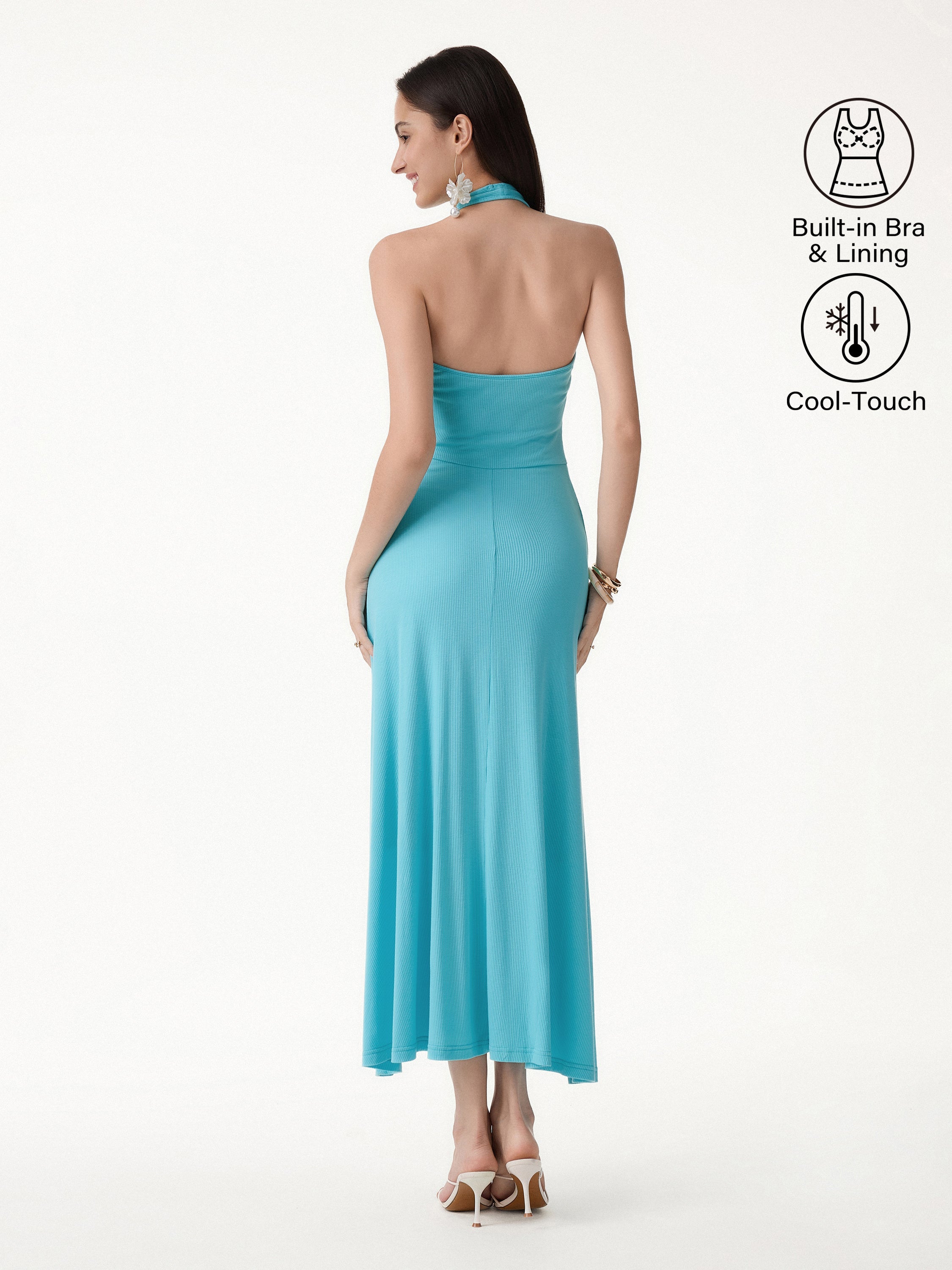 OGLmove CoolTouch Halter A-Line Midi Bra Dress