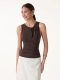 OGLmove Women's Milky Smooth Round Neck Sleeveless Top with Bow