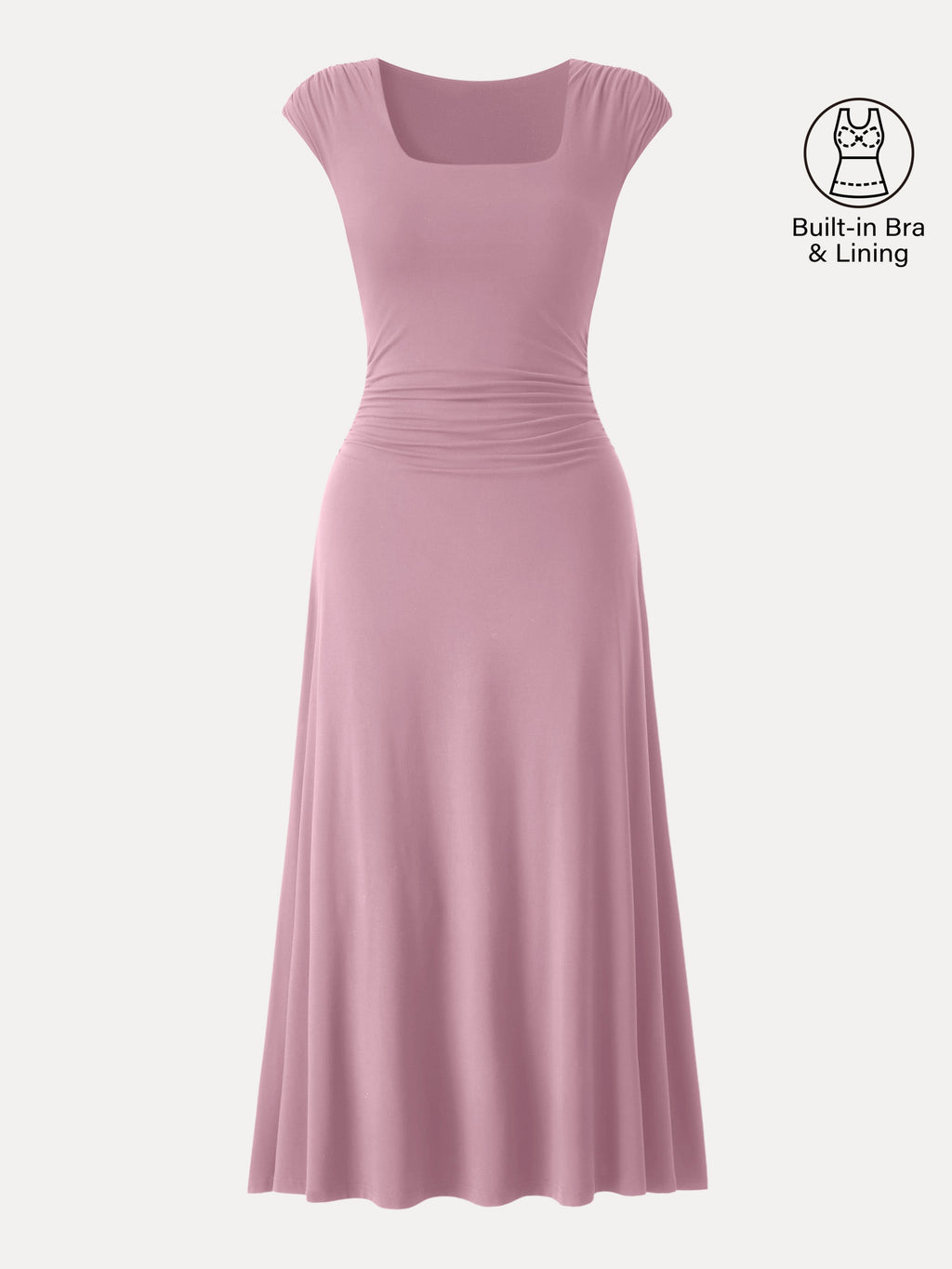 OGLmove Women's Cooling Square Neck Ruched Midi Bra Dress