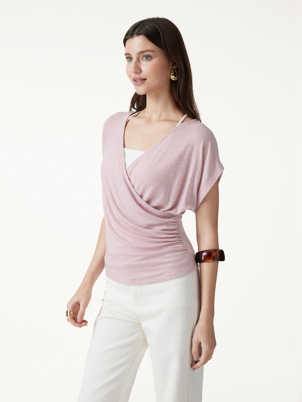 OGLmove Lyocell Blend Ruched Surplice Short Sleeve Top