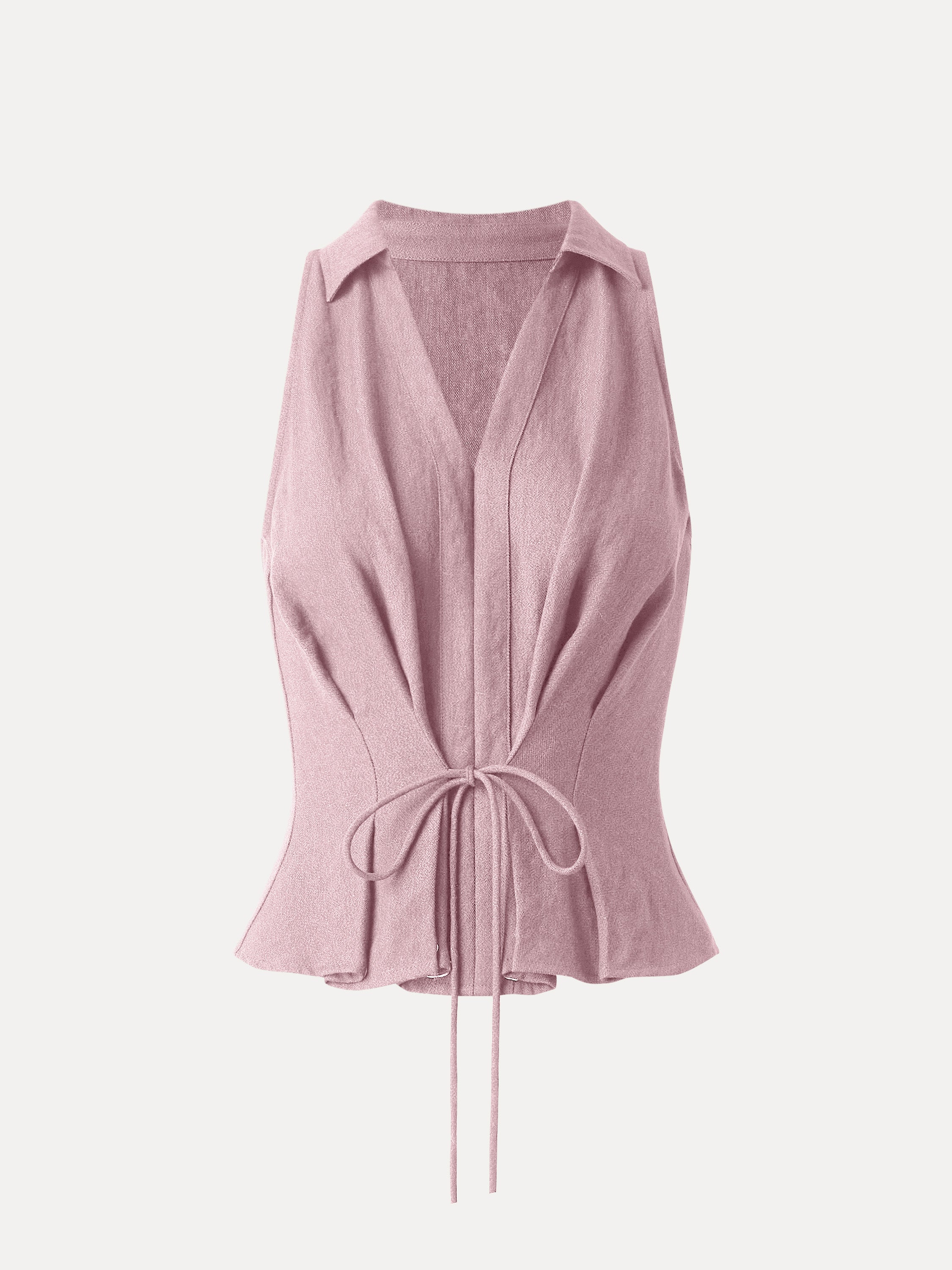 OGLmove Collared V-Neck Pleated Sleeveless Top with Drawstring