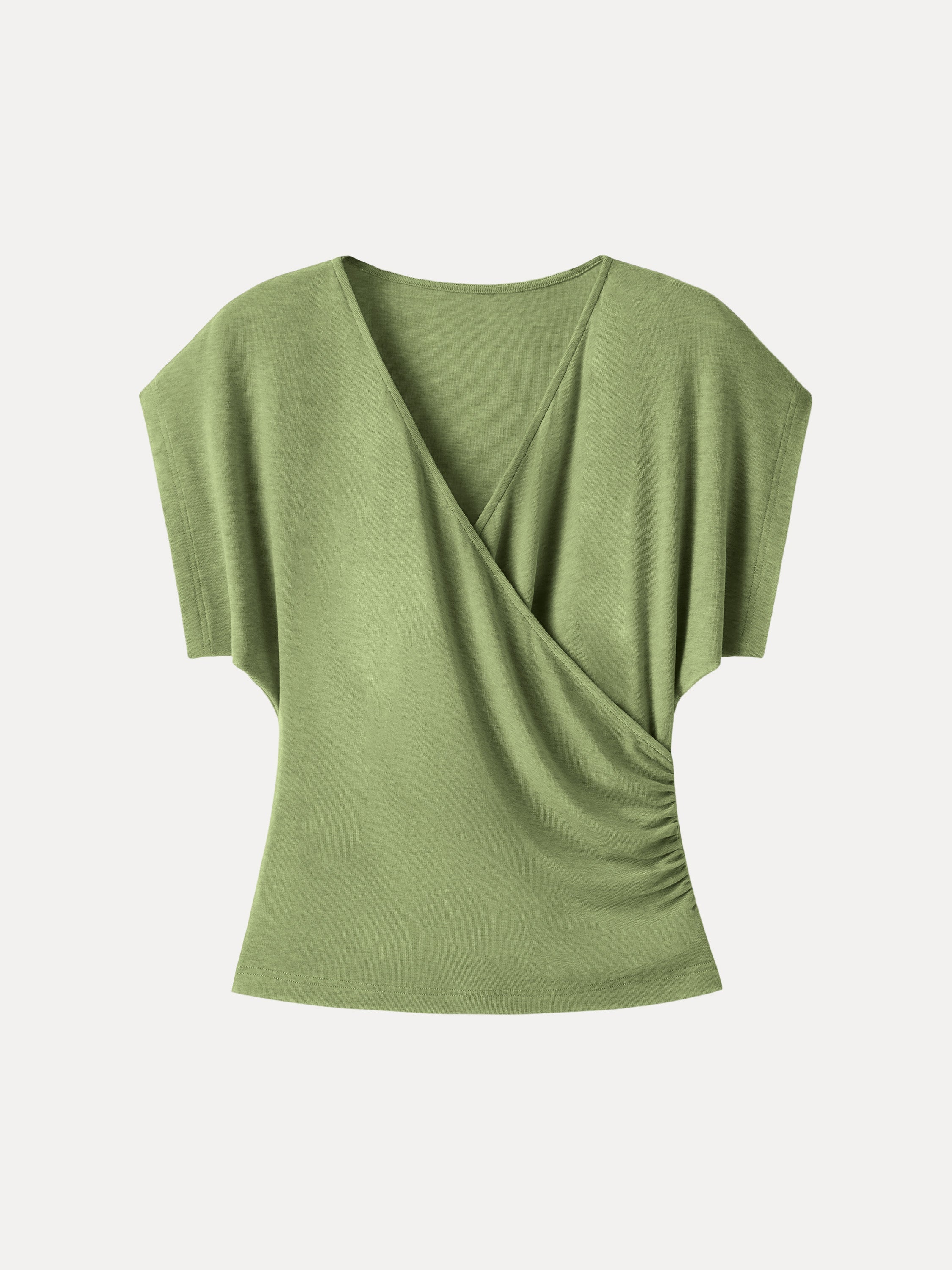 OGLmove Lyocell Blend Ruched Surplice Short Sleeve Top