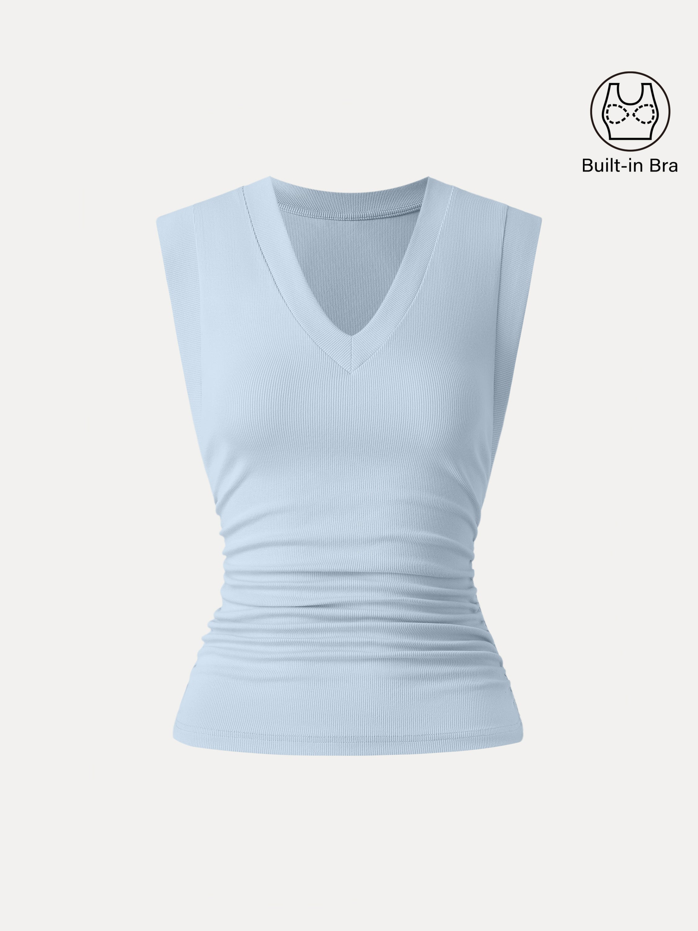 OGLmove Stretch Cotton V-Neck Side Ruched Muscle Bra Top