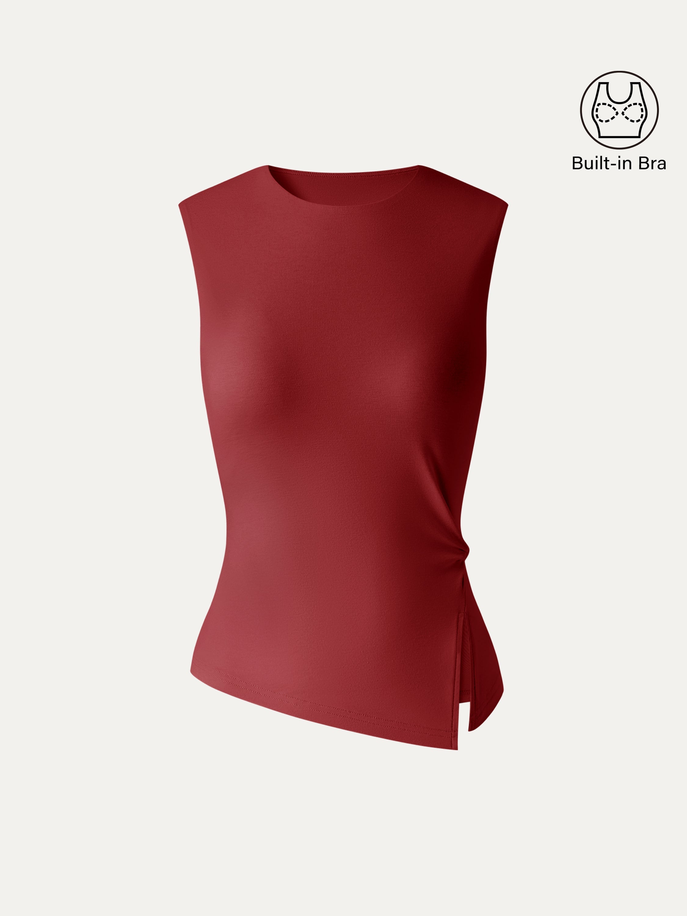 OGLmove Women's Round Neck Twisted Bra Tank with Slit