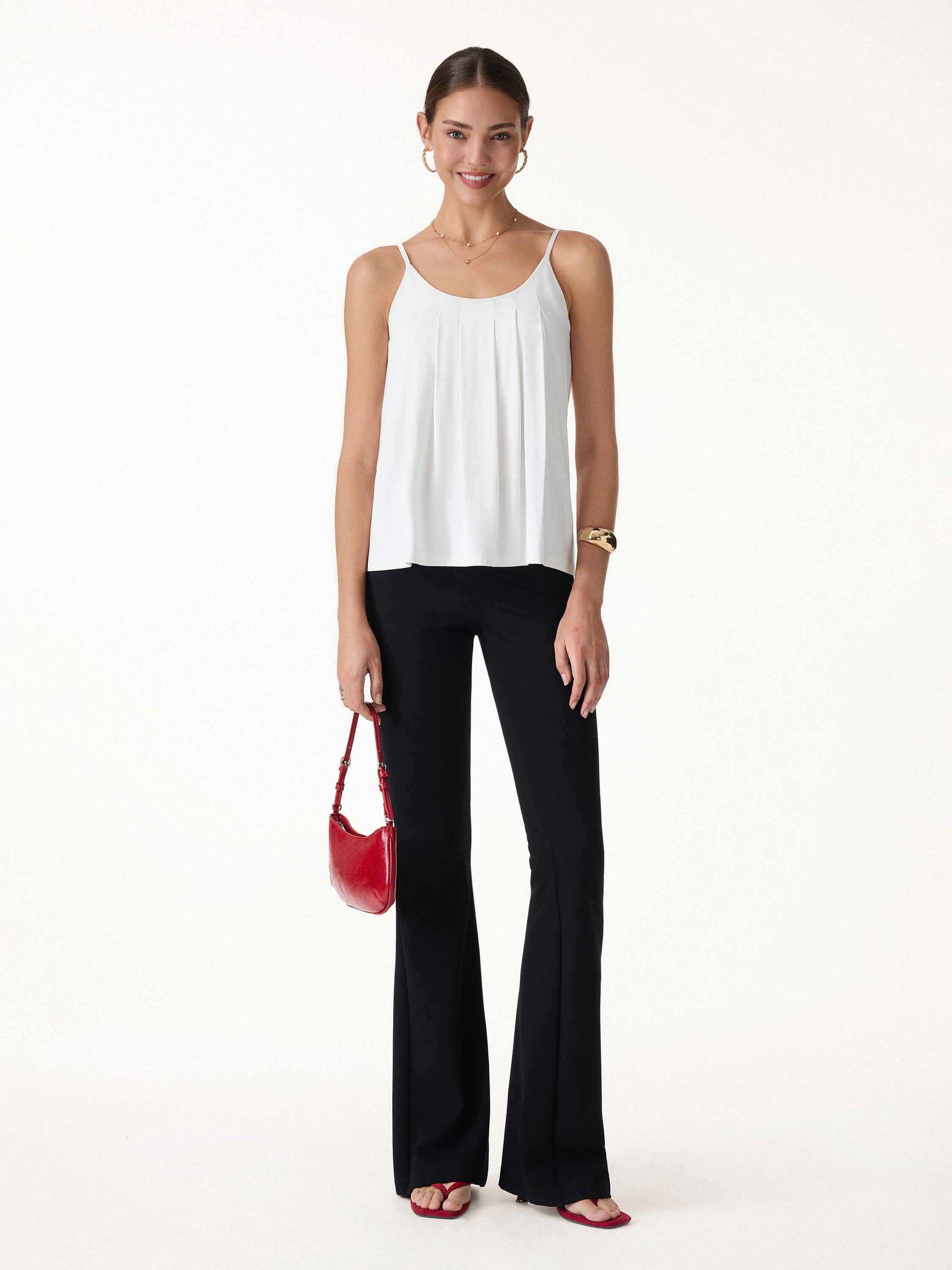OGLmove U-Neck Pleated Spaghetti Bra Tank