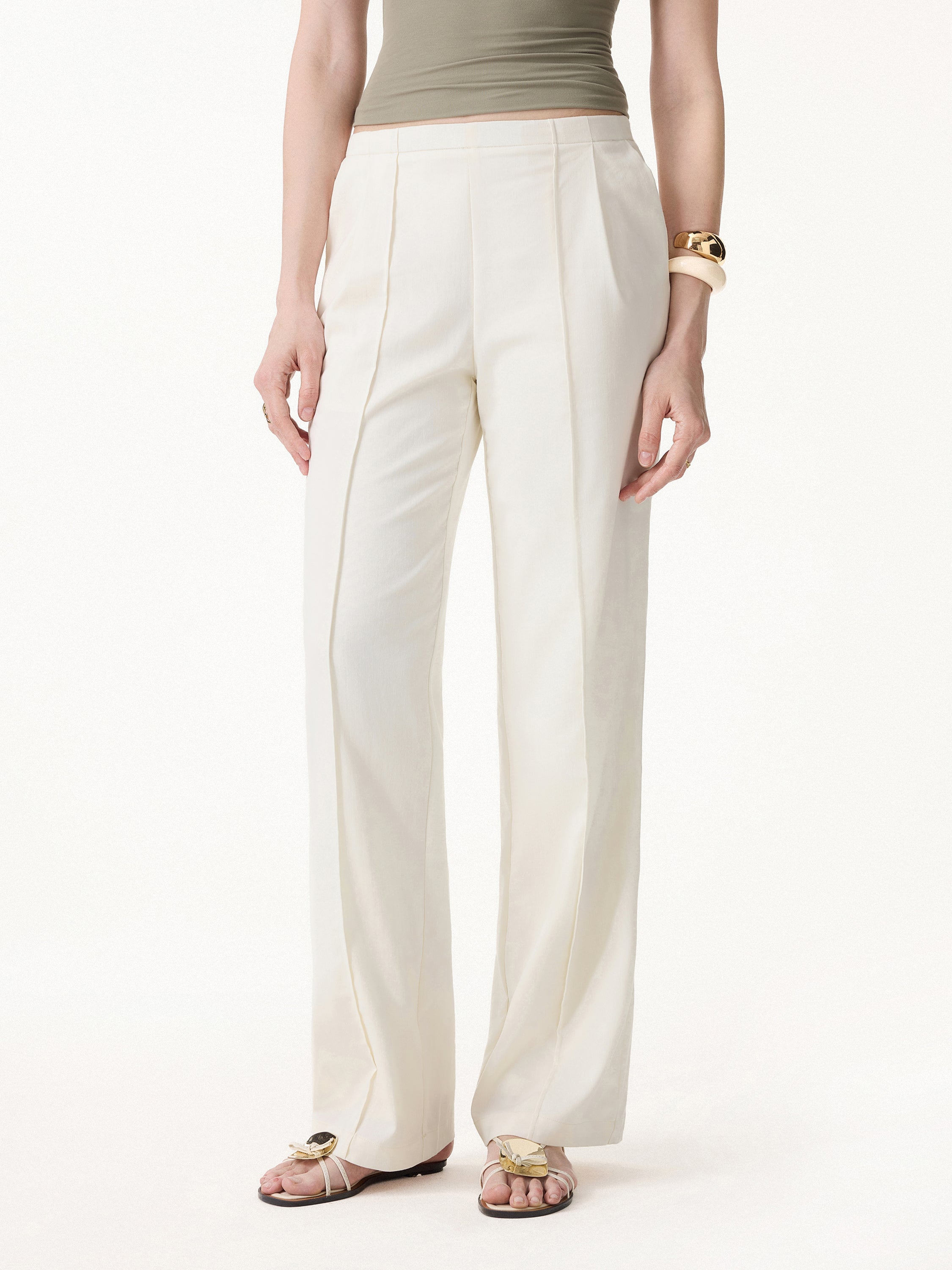 OGLmove Lyocell-Linen Pintuck Wide Leg Vacay Pant