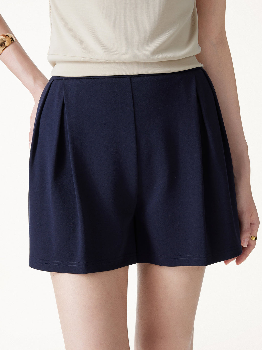 OGLmove Stretch Ponte Pleated Wide Leg Shorts