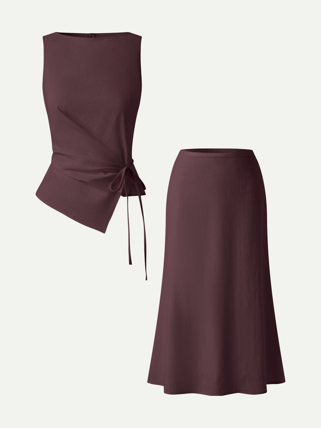 OGLmove Boatneck Waist-Defined Top & Maxi Flared Pull-On Skirt Set