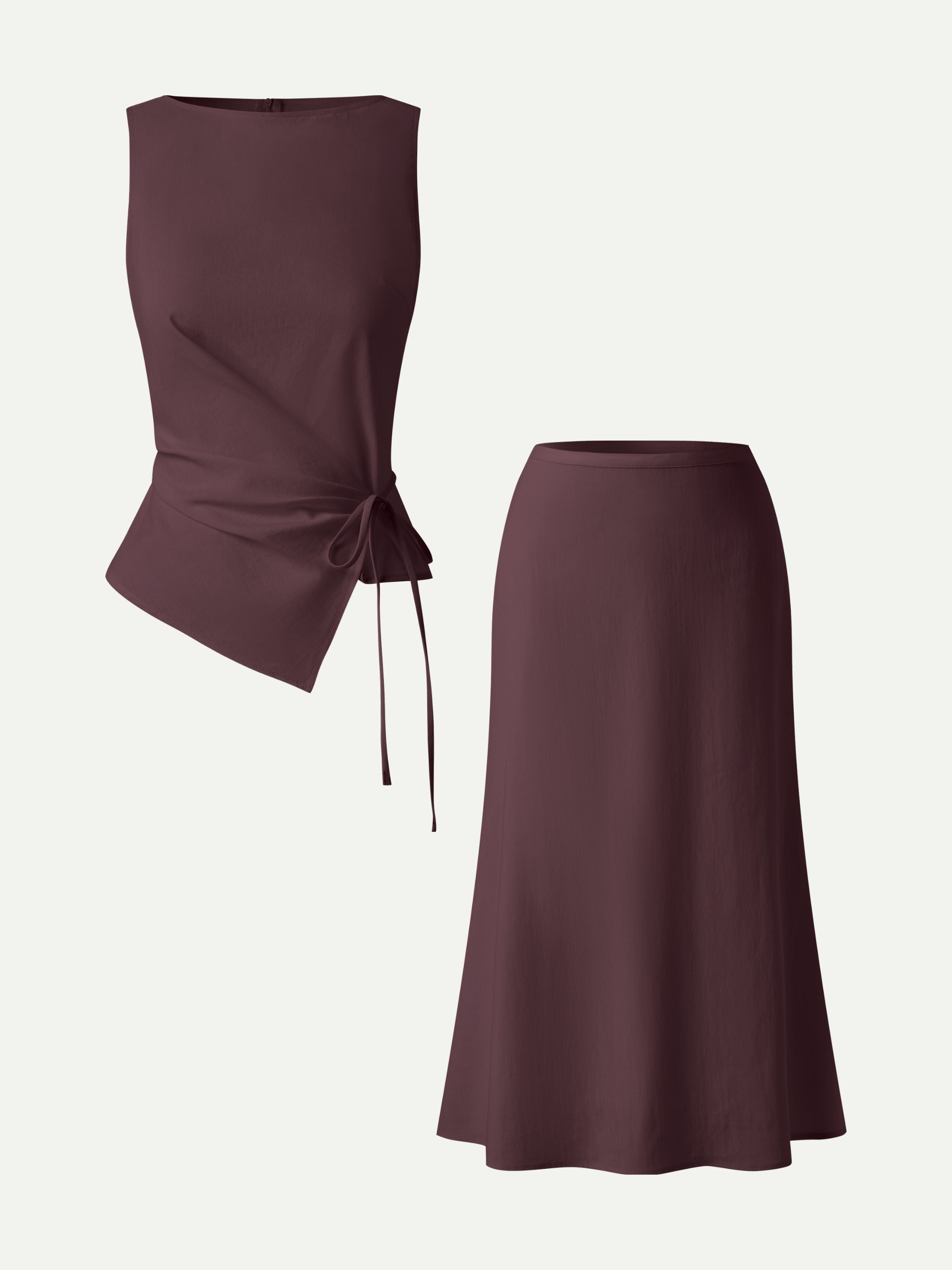 OGLmove Boatneck Waist-Defined Top & Maxi Flared Pull-On Skirt Set