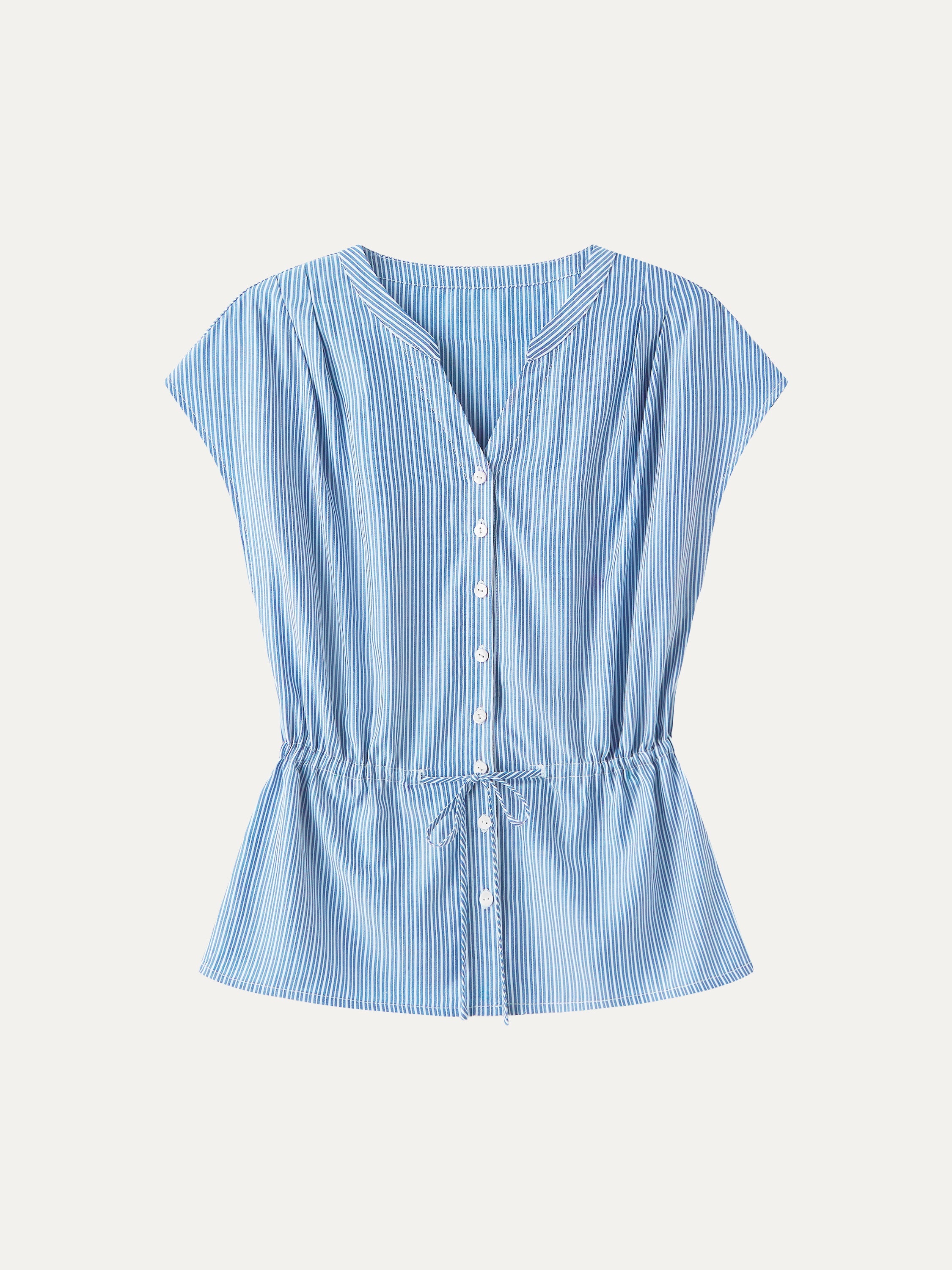 OGLmove Notched V-Neck Drawstring Waist Poplin Shirt