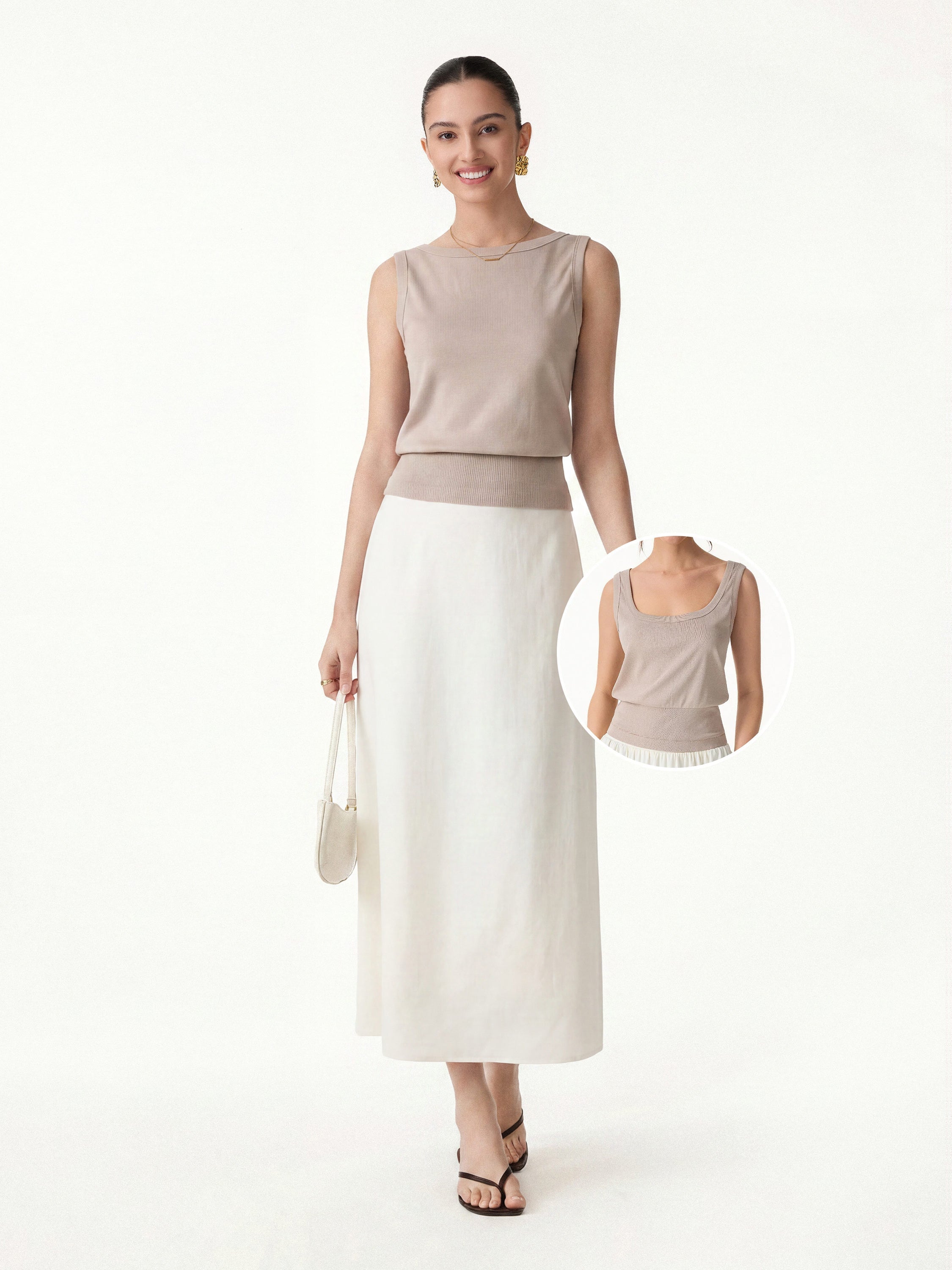OGLmove Reversible Boatneck Top and Maxi Flared Skirt 2-Piece Set