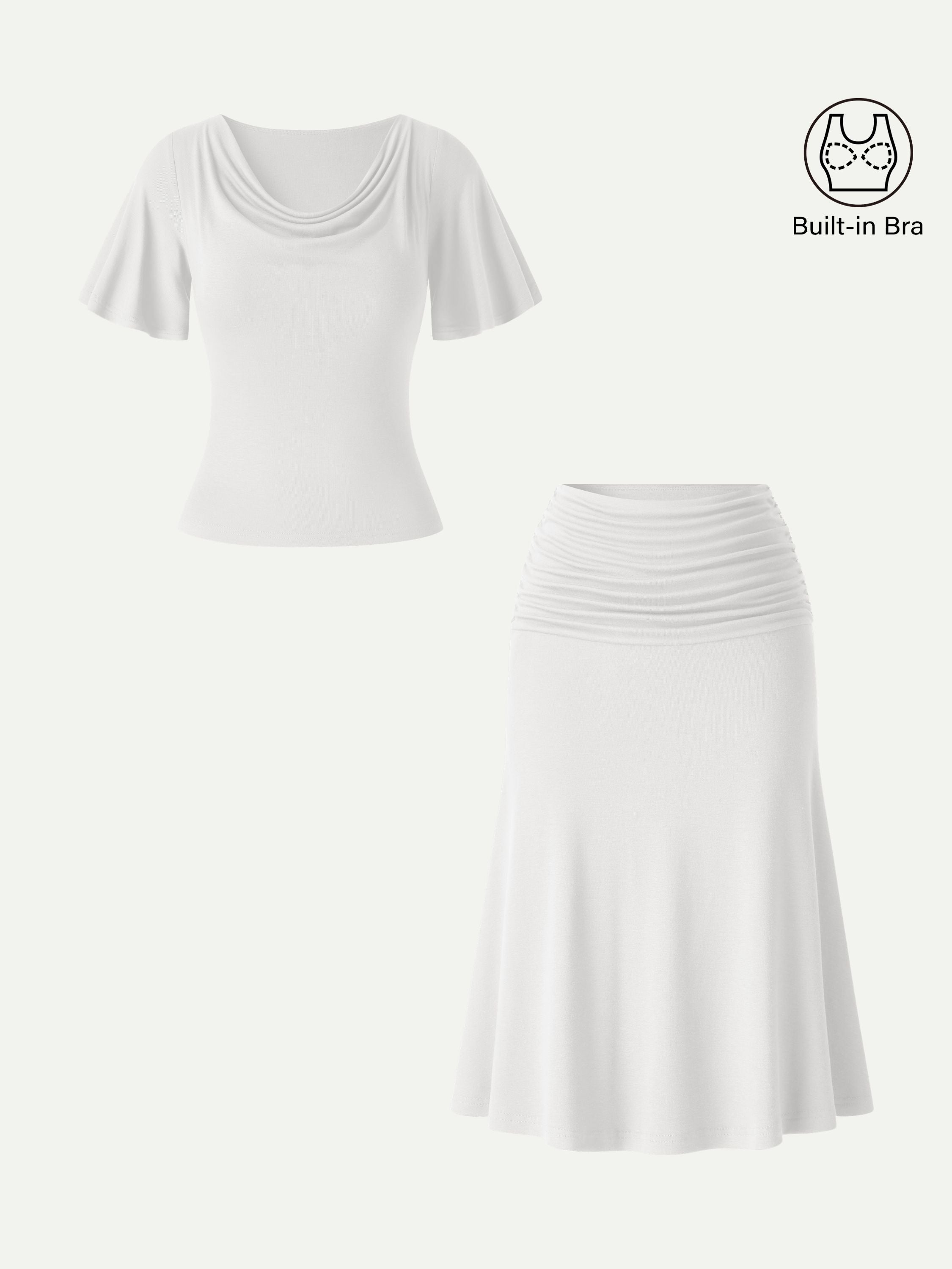 OGLmove Flutter Sleeve Bra Top & Midi Mermaid Skirt 2-Piece Set