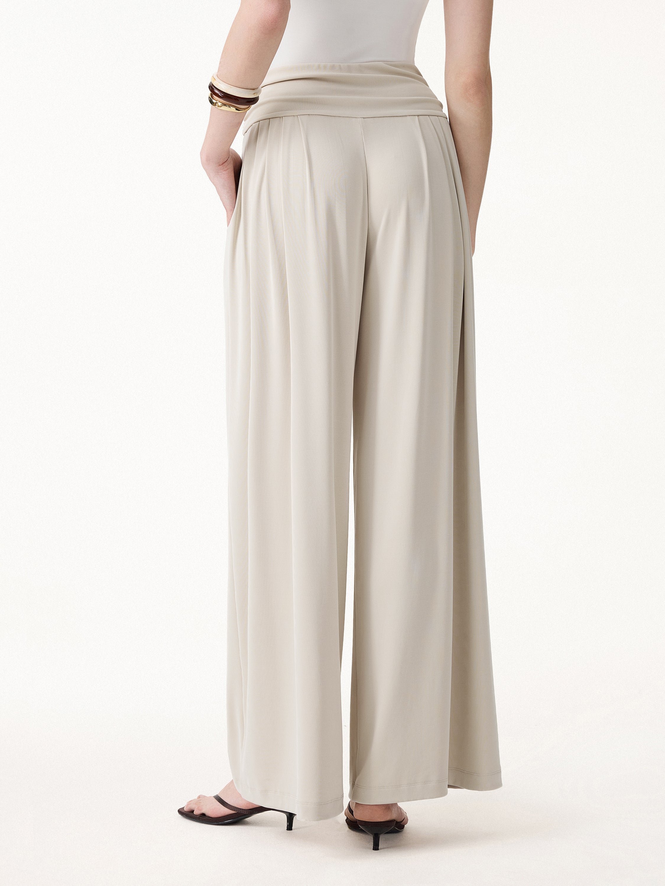OGLmove Sandwashed Super Flowy Tucked Palazzo Pant with Pockets