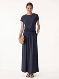 OGLmove Round Neck Top & A-Line Maxi Skirt Set with Pockets