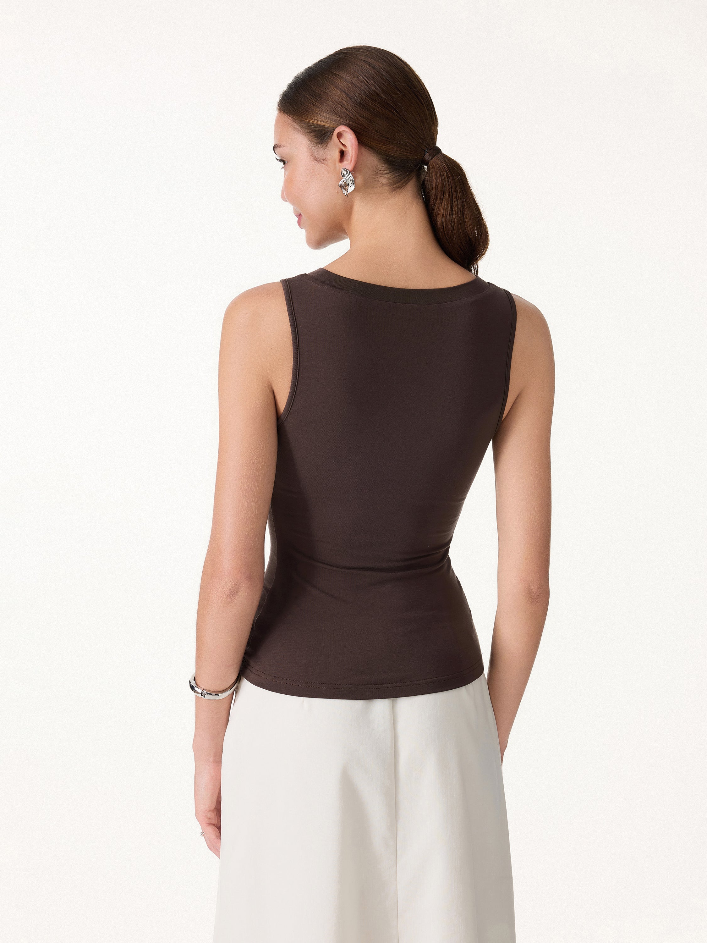 OGLmove Women's Milky Smooth Round Neck Sleeveless Top with Bow