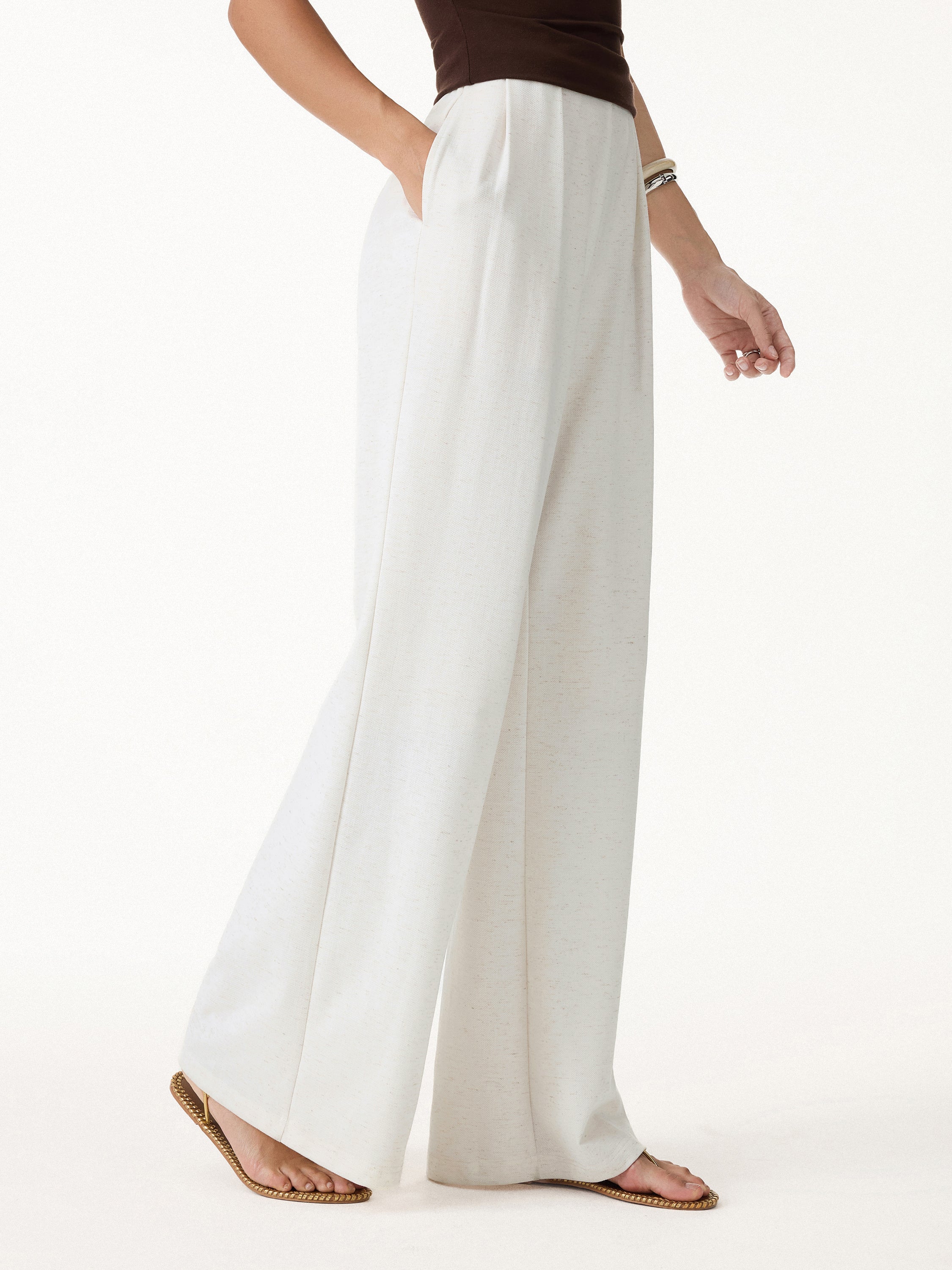 OGLmove Airy Stretch Linen Wide Flare Pant with Pockets