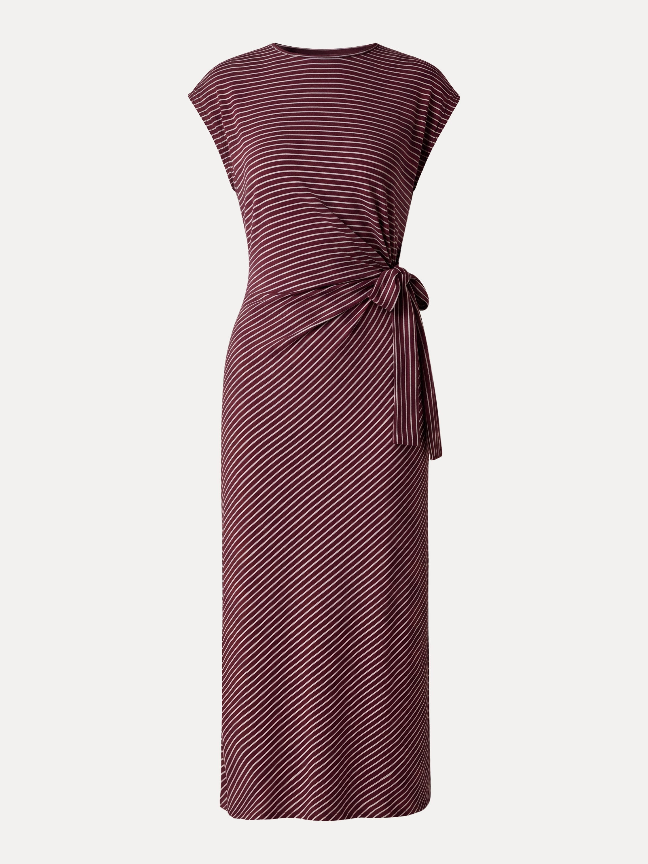 OGLmove Striped Relaxed Midi Dress with Self-Tie