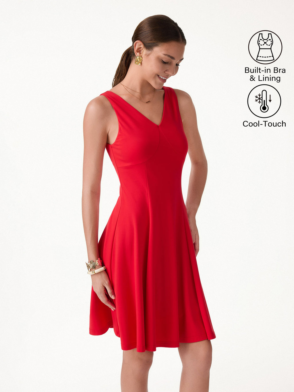 OGLmove CoolTouch V-Neck Travel Mini Dress with Pockets