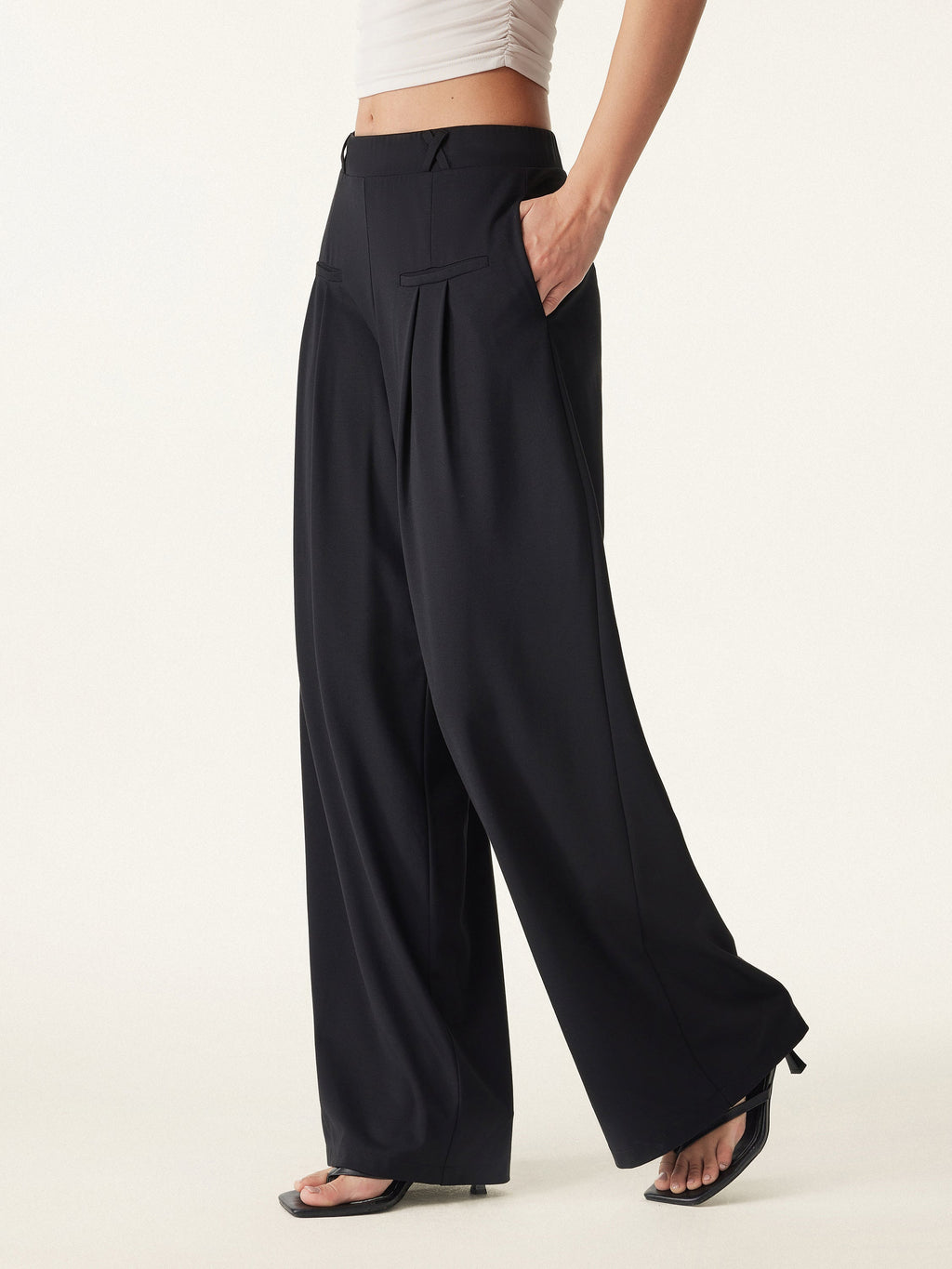 OGLmove Mid Rise Wide Leg Trouser with Pockets Drapey Bamboo Ponte