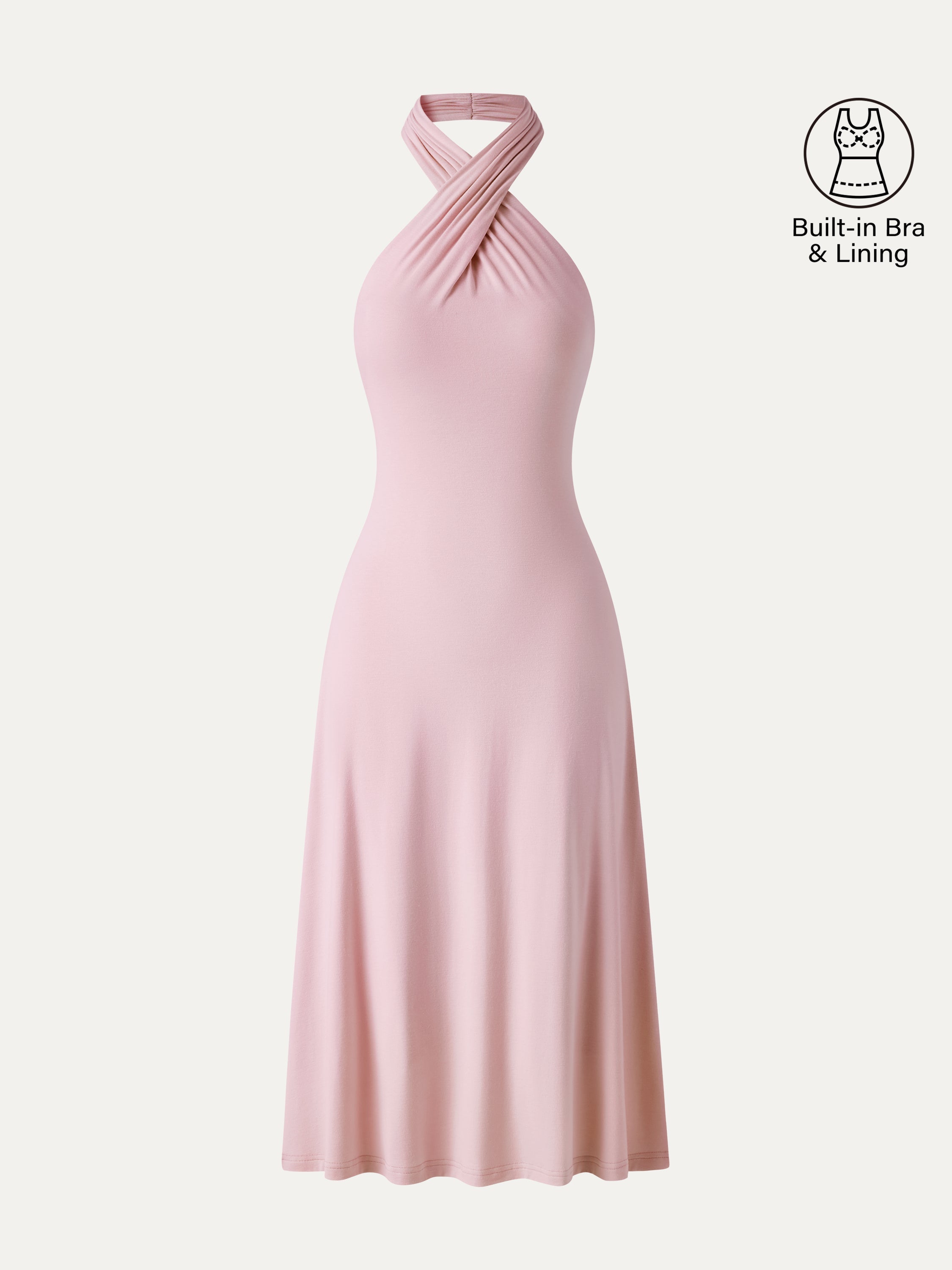 OGLmove CoolTouch Criss-Cross Halter Open-Back Midi Bra Dress