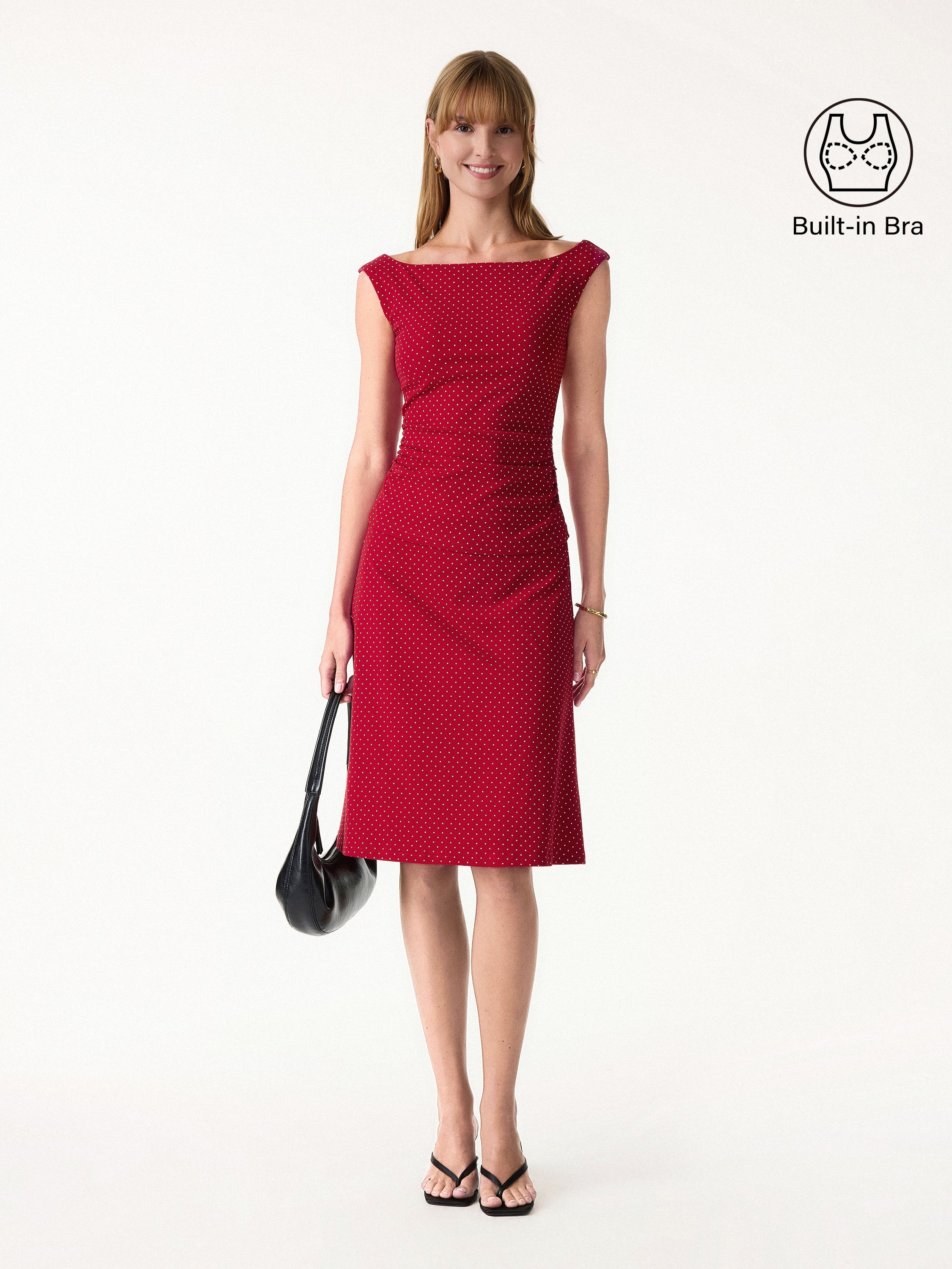 OGLmove Polka Dot Boatneck Bra Top & A-Line Flare Skirt Set
