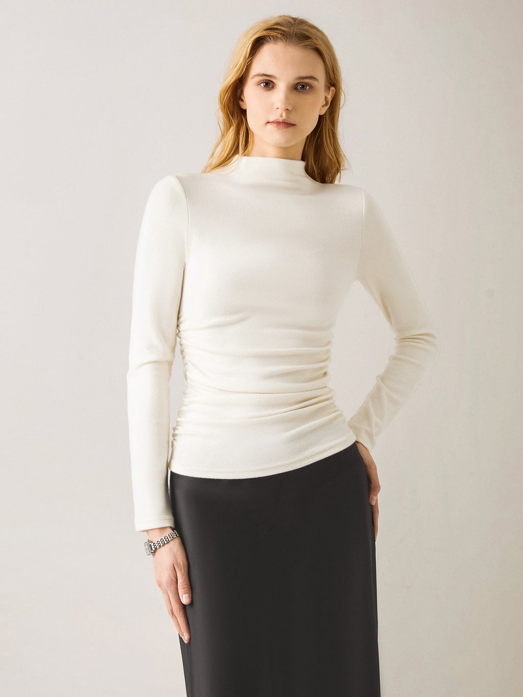 OGLmove Eco-Mousse ProWarm Brushed Rib Mockneck Top Off White