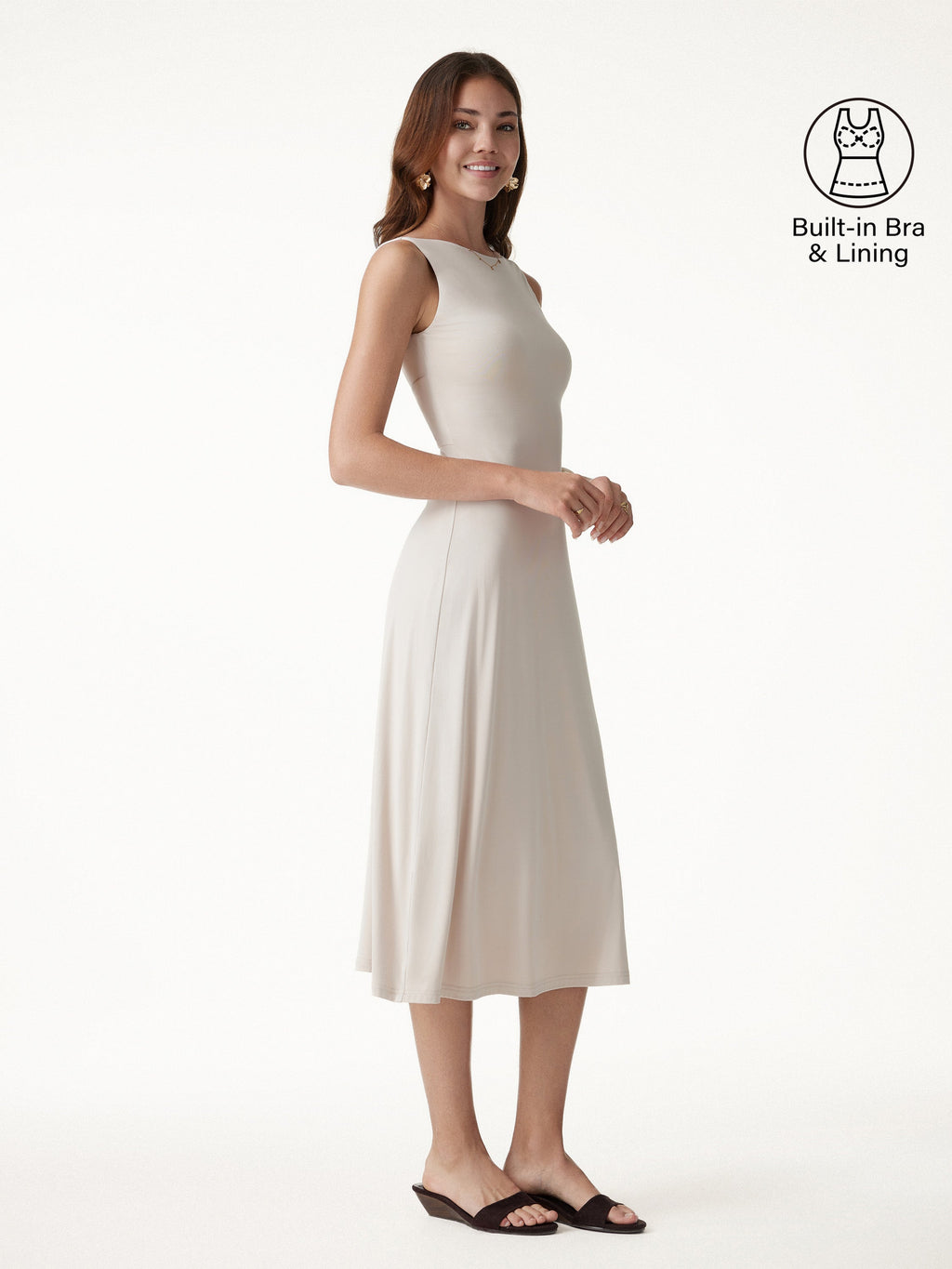 OGLmove Boatneck Open-Back Flowy Midi Bra Dress