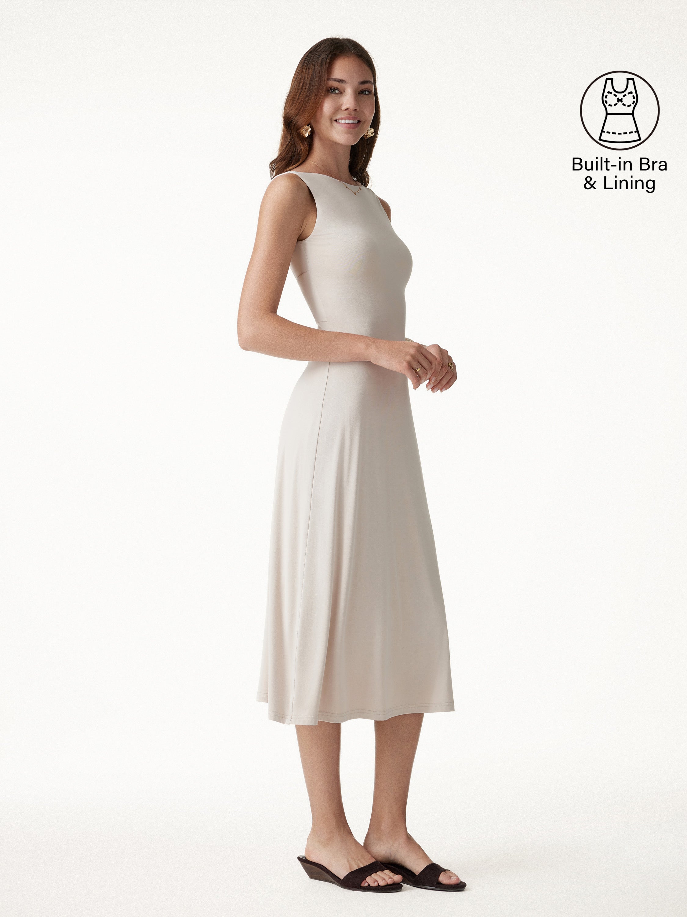 OGLmove Boatneck Open-Back Flowy Midi Bra Dress