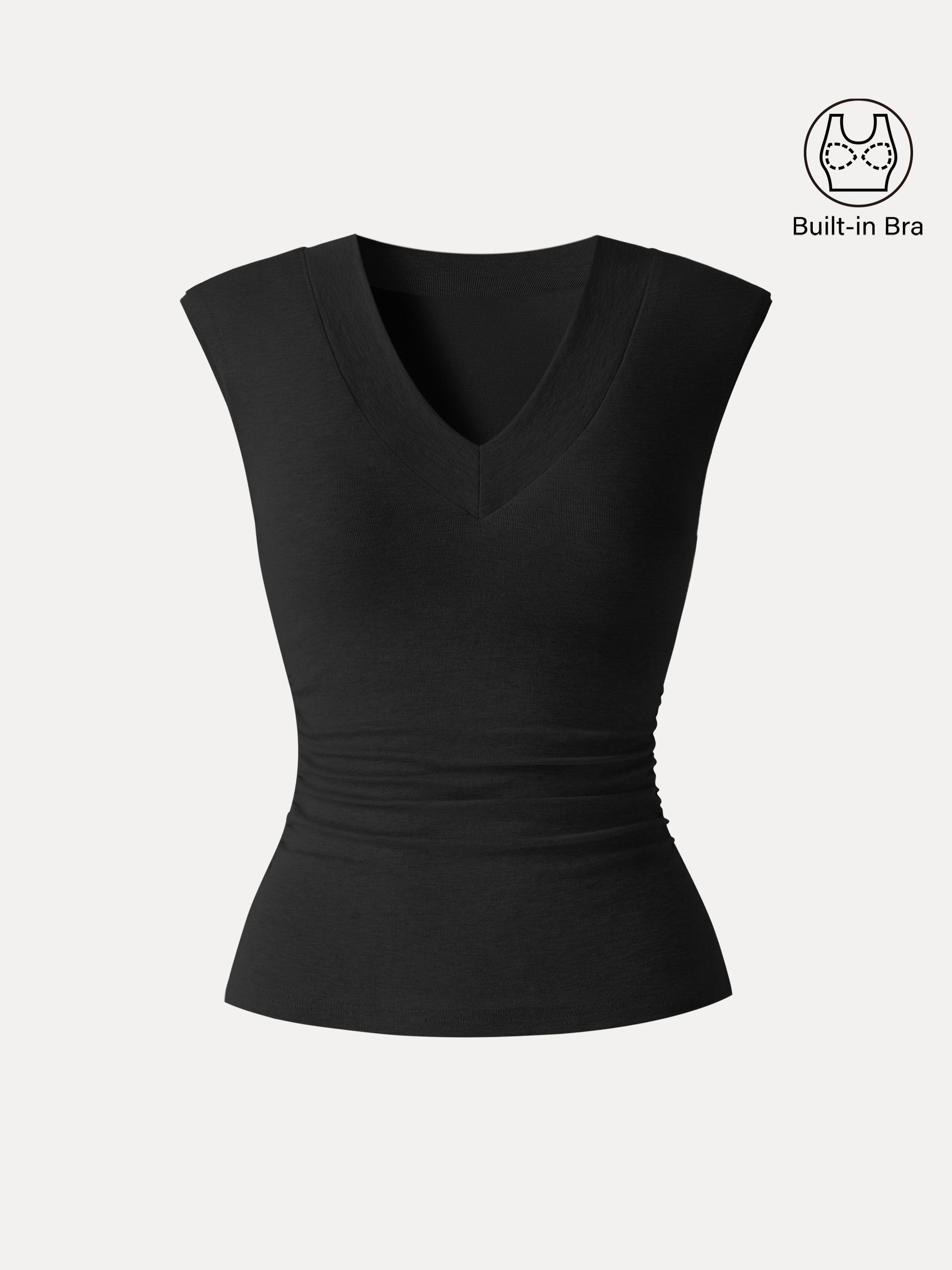 OGLmove Women's V-Neck Wide Shoulder Ruched Bra Top