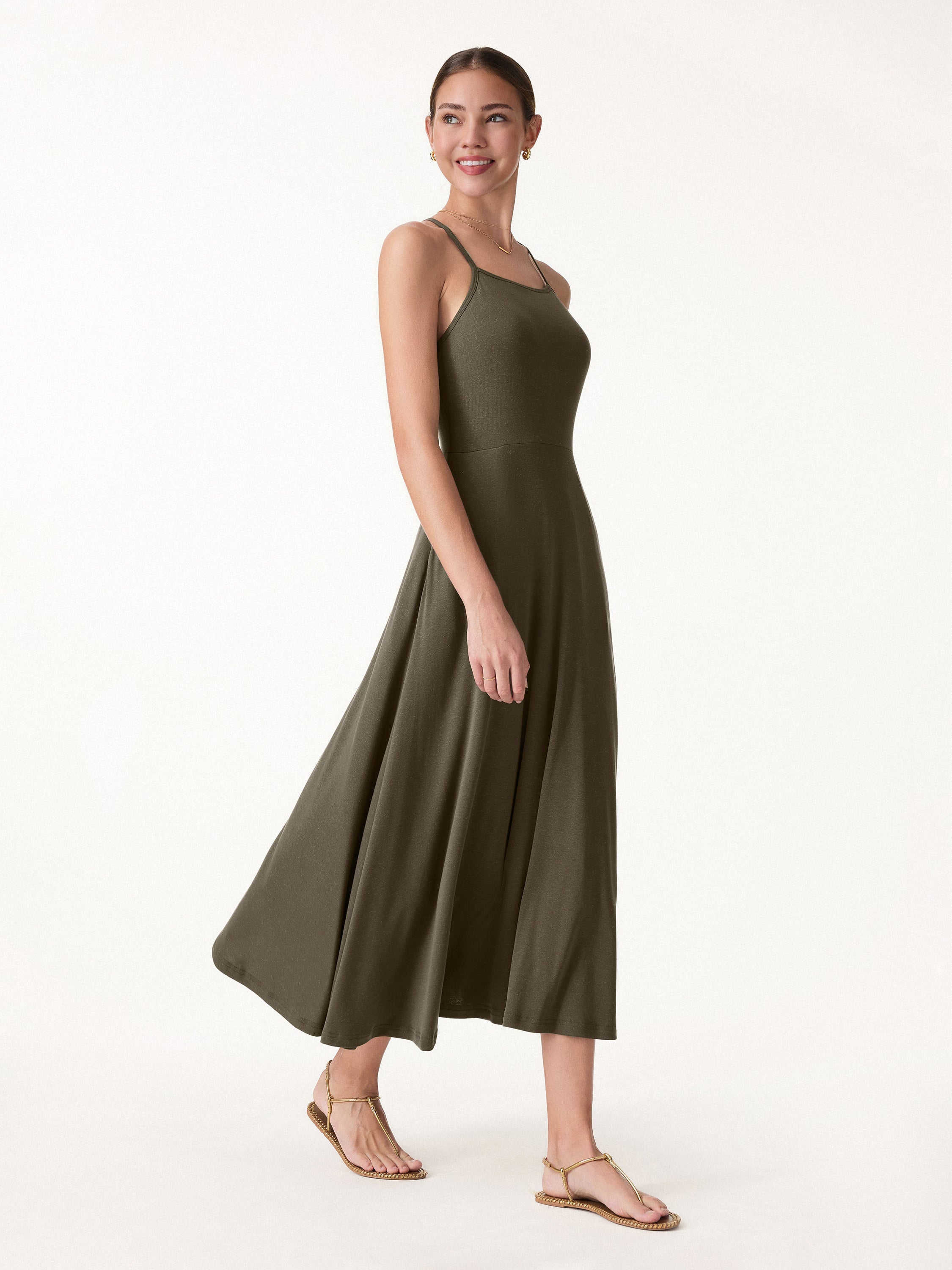 OGLmove Soft Linen Knit Spaghetti Midi Bra Dress