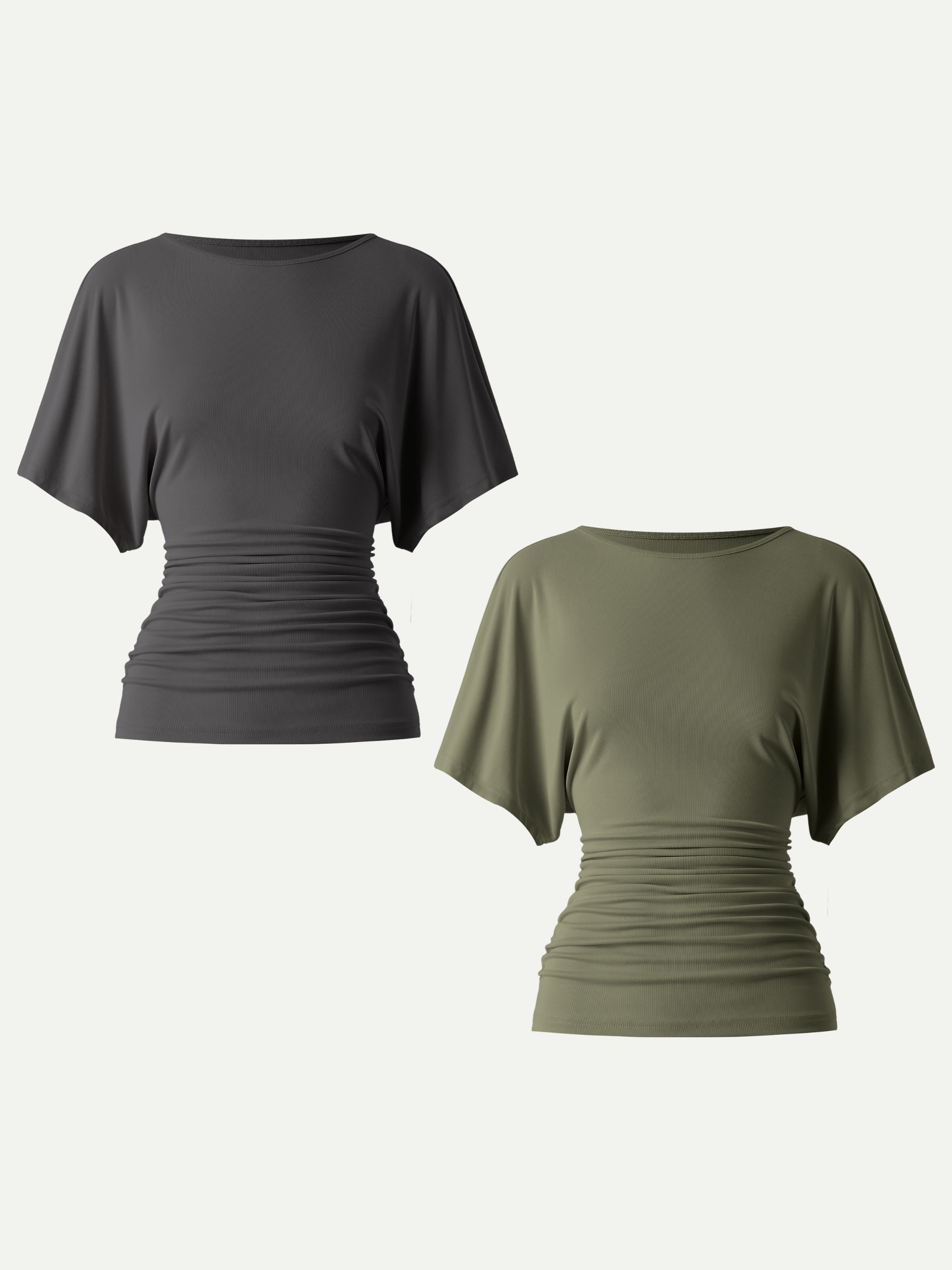 OGLmove Boatneck Batwing Sleeve Side Ruched Top