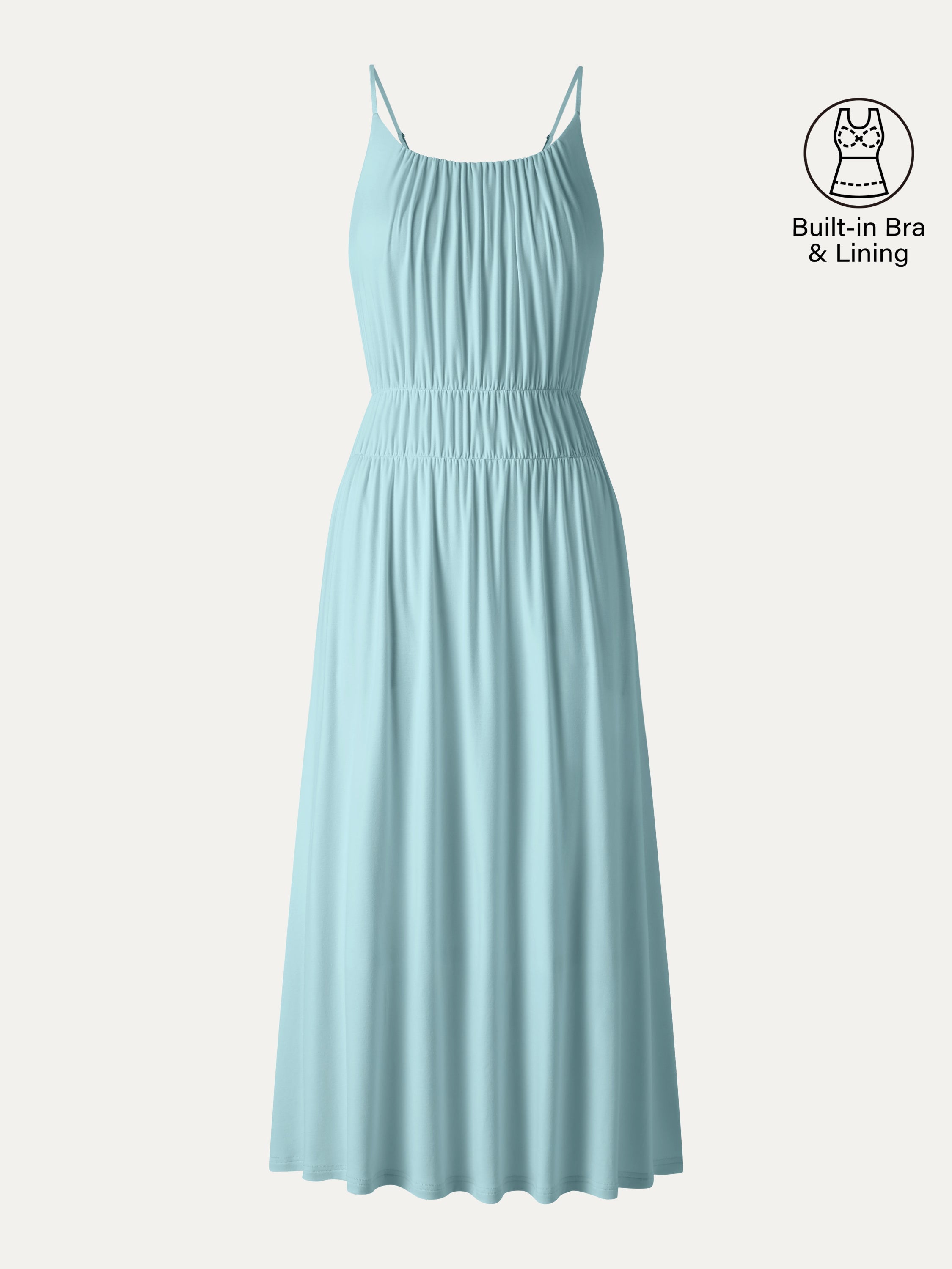 OGLmove Vacay Gathered U-Neck Spaghetti Midi Bra Dress with Pockets