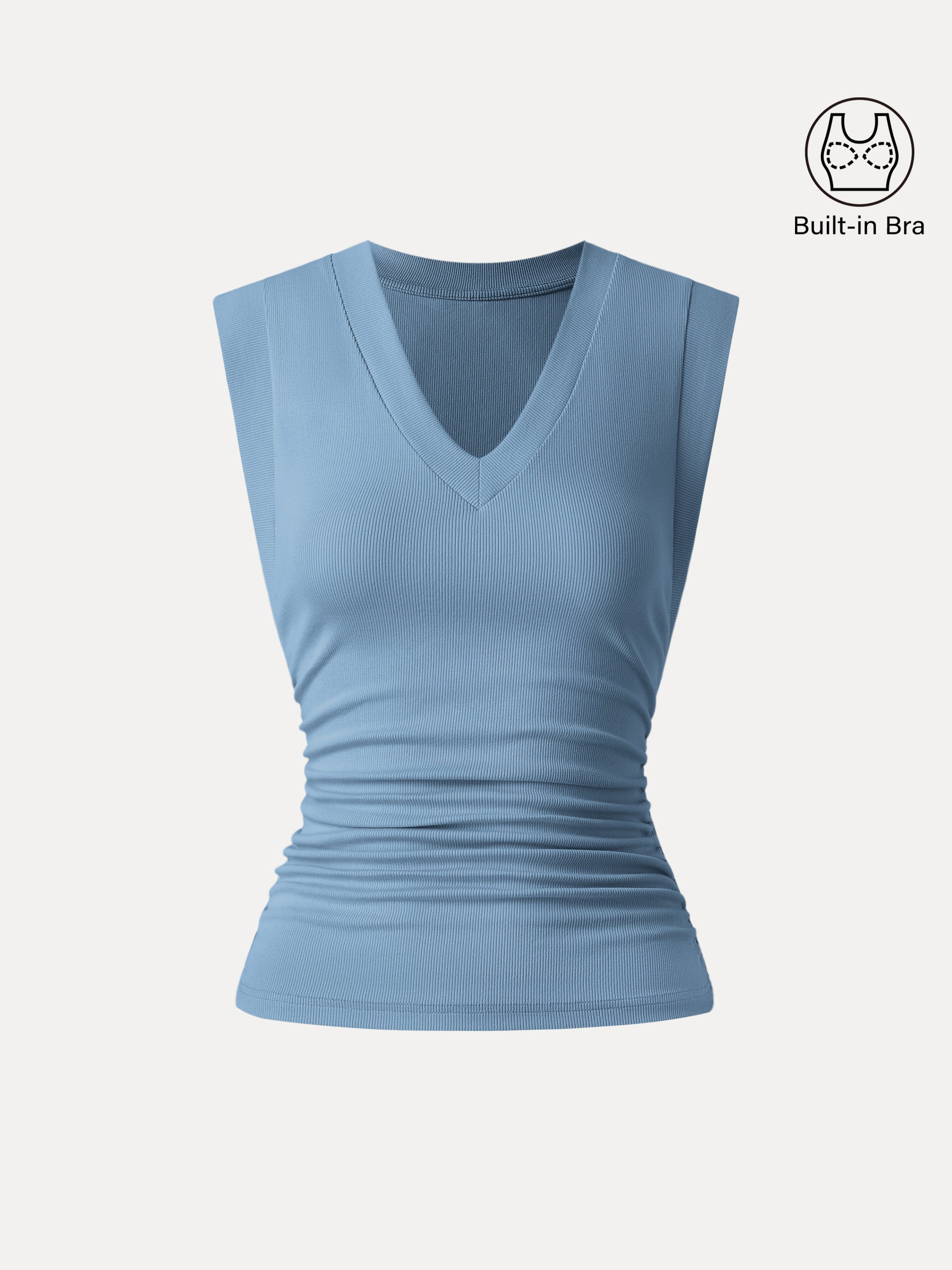 OGLmove Stretch Cotton V-Neck Side Ruched Muscle Bra Top