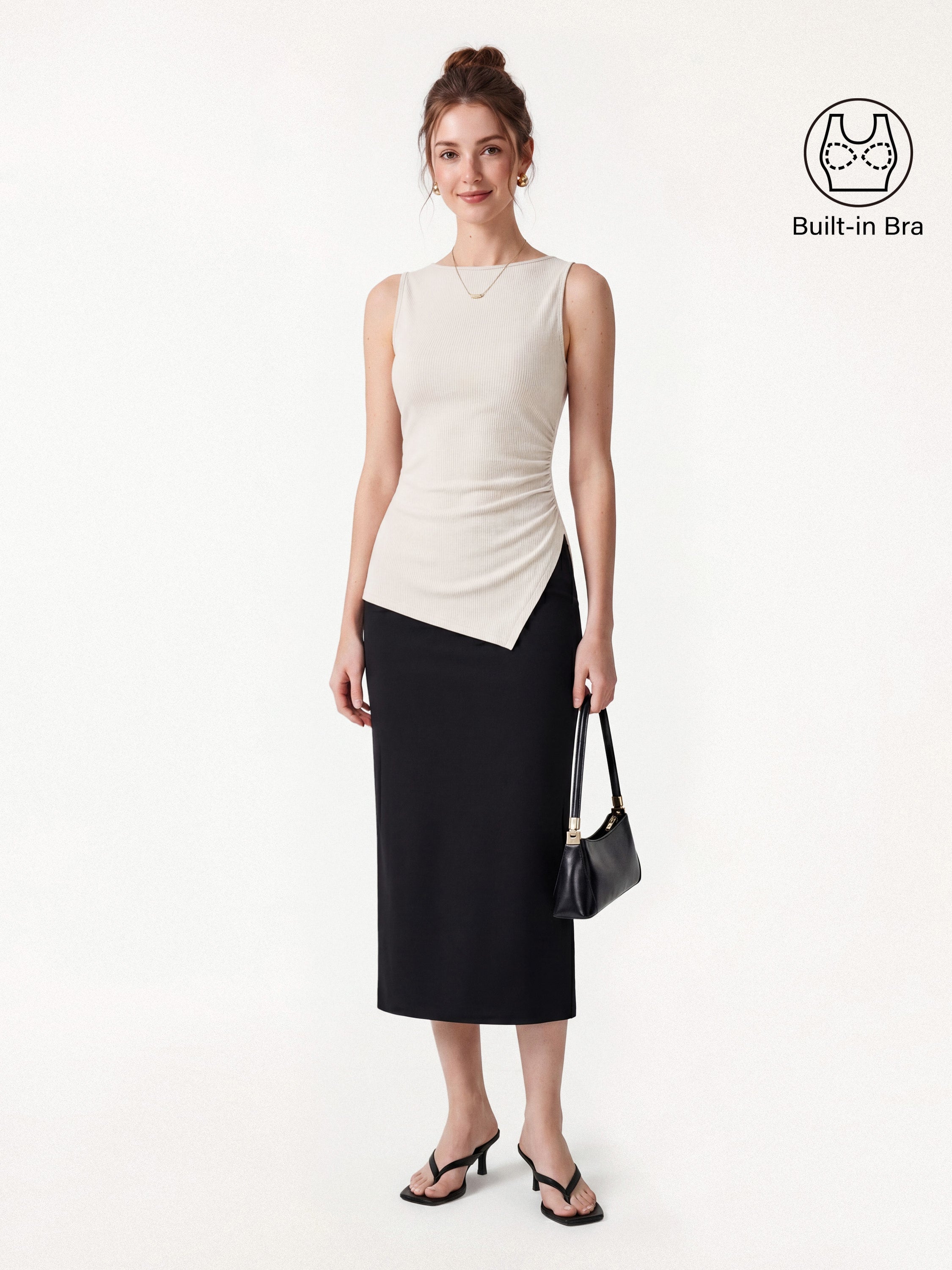 OGLmove Boatneck Ruched Asymmetrical Bra Top
