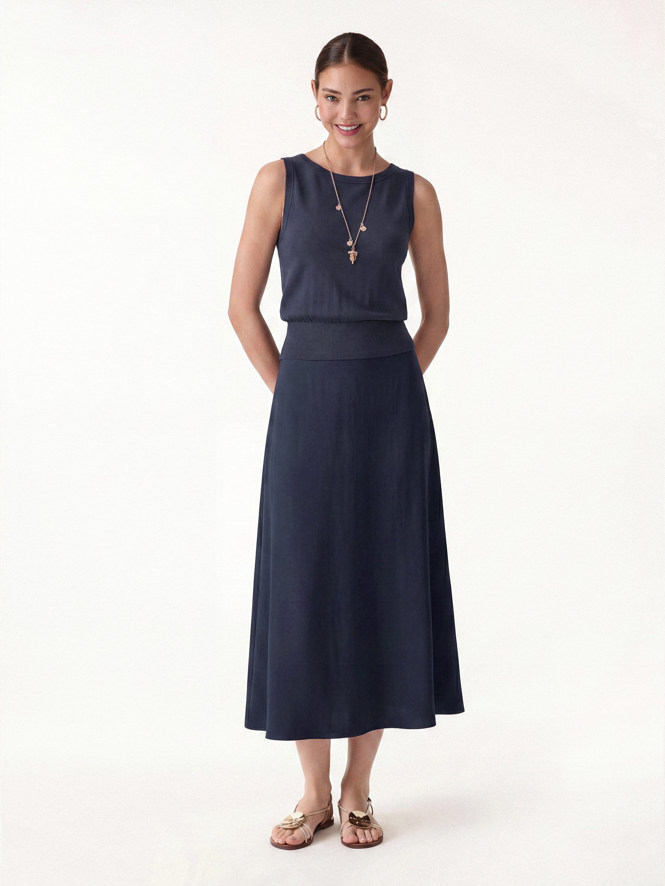 OGLmove Reversible Boatneck Top and Maxi Flared Skirt 2-Piece Set