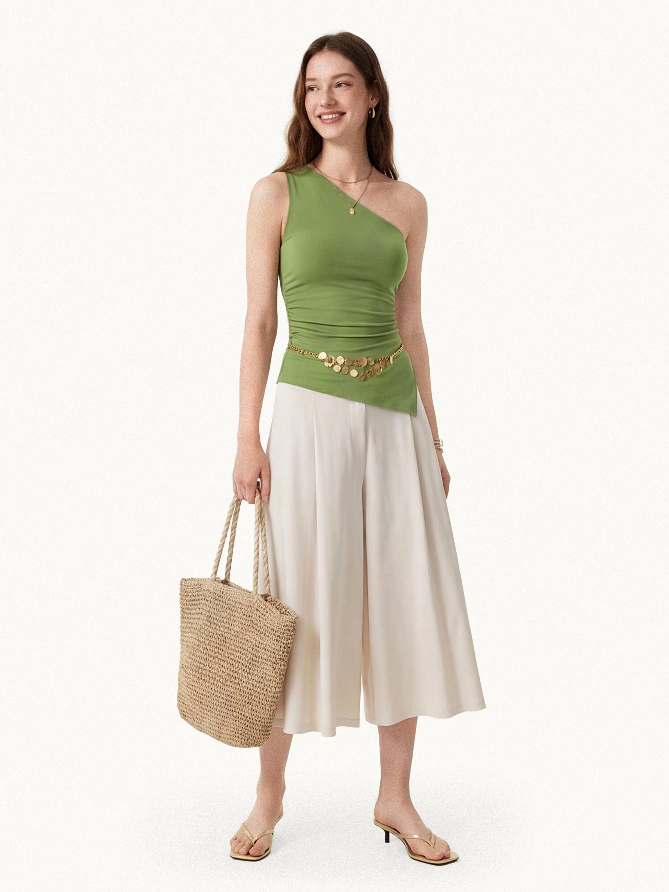 OGLmove Linen Knit One Shoulder Bra Tank