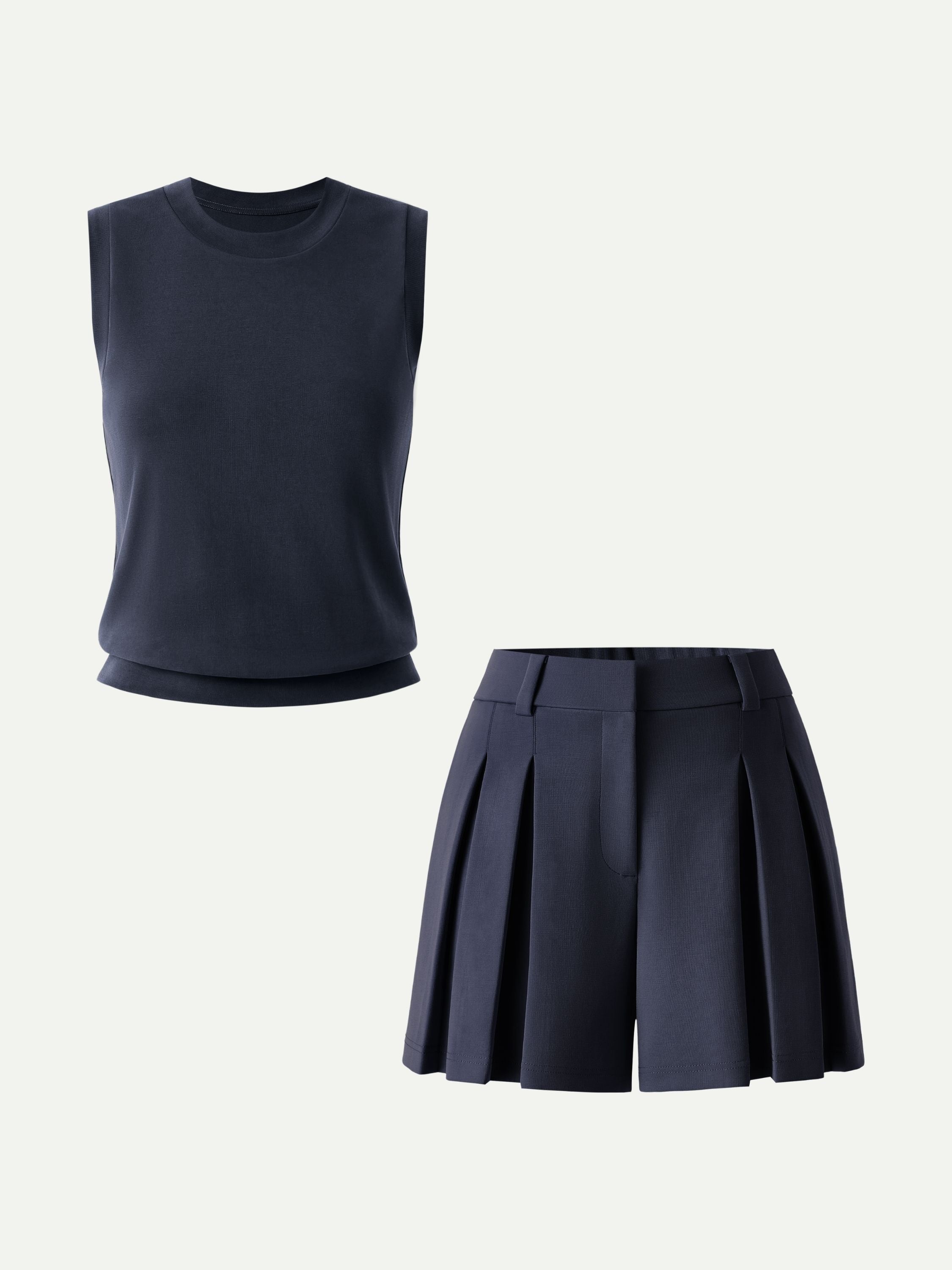 OGLmove Crew Neck Top and A-Line Pleated Shorts Set