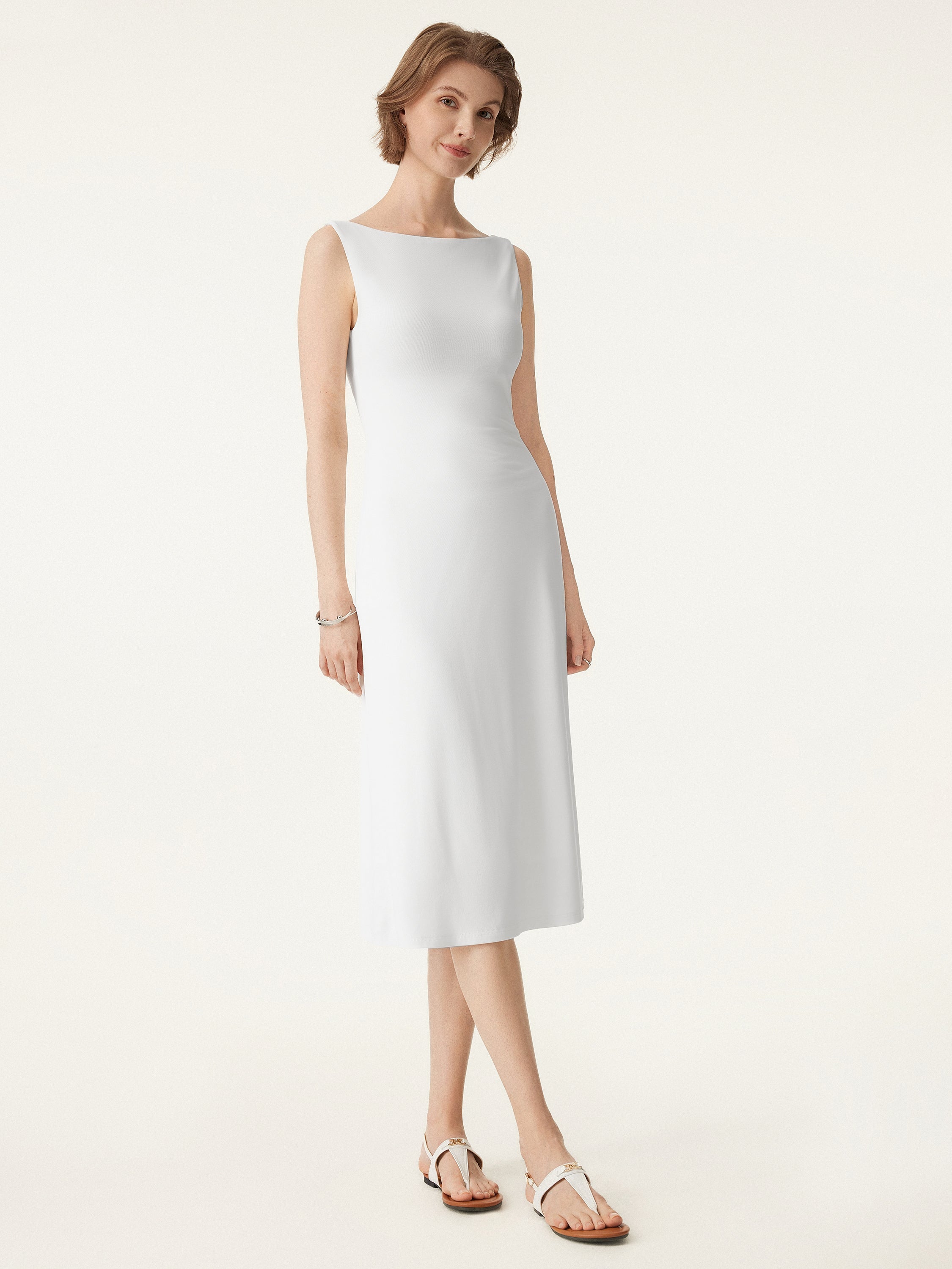 OGLmove Boatneck Open Back Bandless Midi Bra Dress