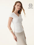 OGLmove Women's V-Neck Side Ruched Cap Sleeve Bra Tee