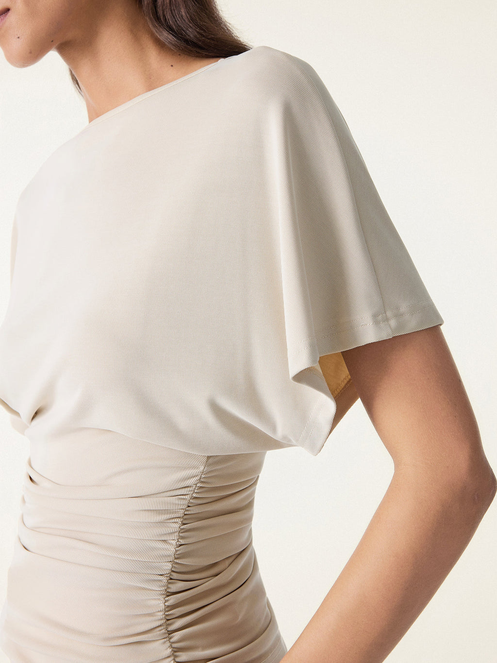 OGLmove Boatneck Batwing Sleeve Side Ruched Top